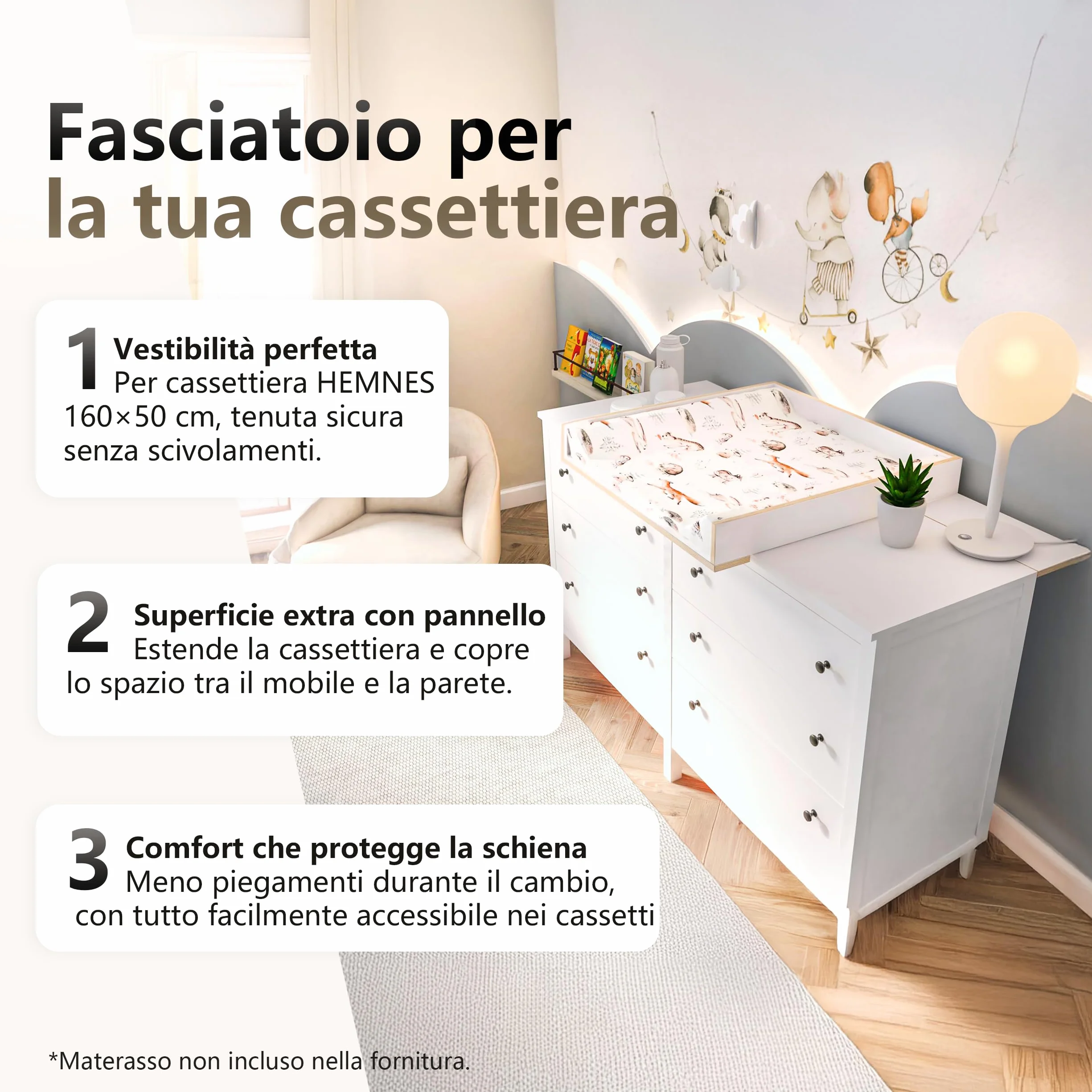 Ikea Fasciatoio con Piastra 50 x 160 cm Bianco Rimovibile
