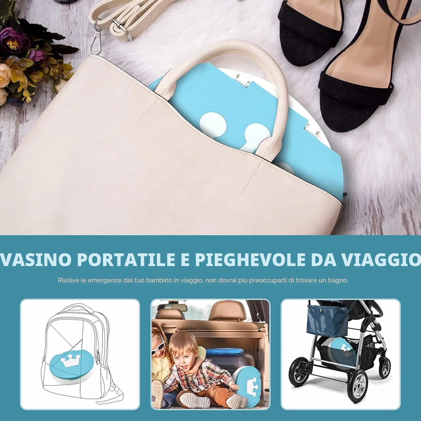 Vasino Portatile Pieghevole per Bambini WC da Viaggio con 15 Sacchetti per Campeggio Indoor Outdoor
