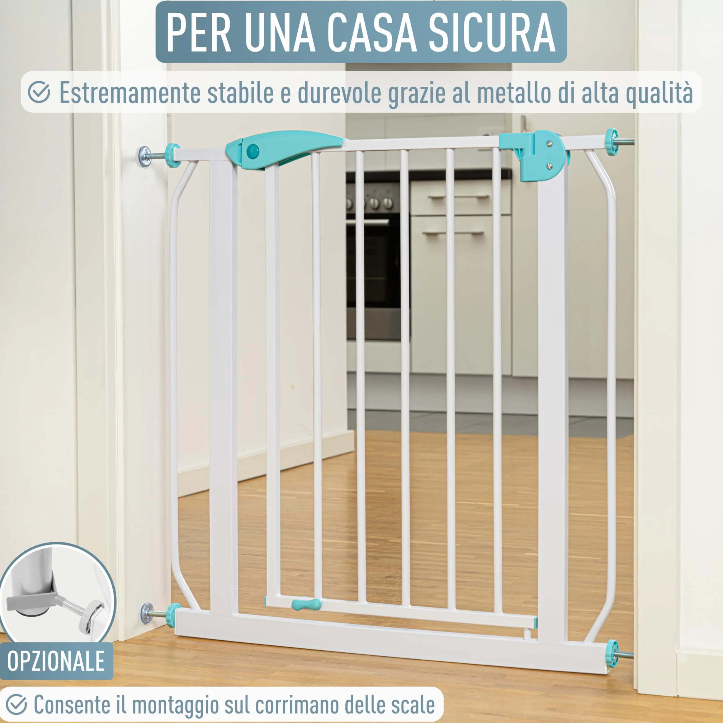 Berrin Cancelletto di Sicurezza per Porte 105-115 cm Metallo Bianco Turchese
