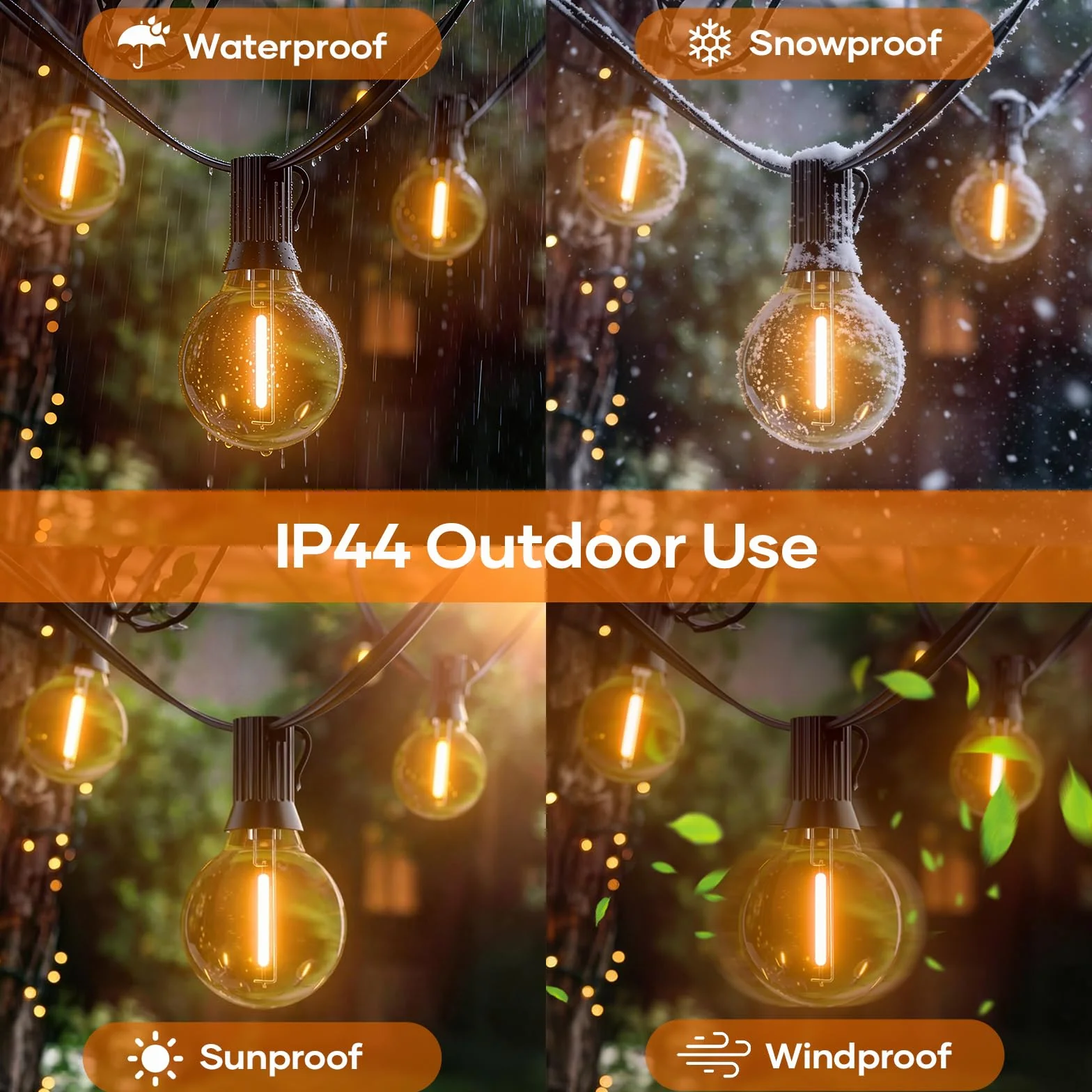 Hoteril Catena Luci da Esterno Giardino-30M, G40 Catena Luminosa Esterno: 42+2 Lampadine, Temperatura Colore 2200K, Alimentazione a Spina, Ideale per Pergolato da Giardini, Gazebo, Balcone, Campeggio