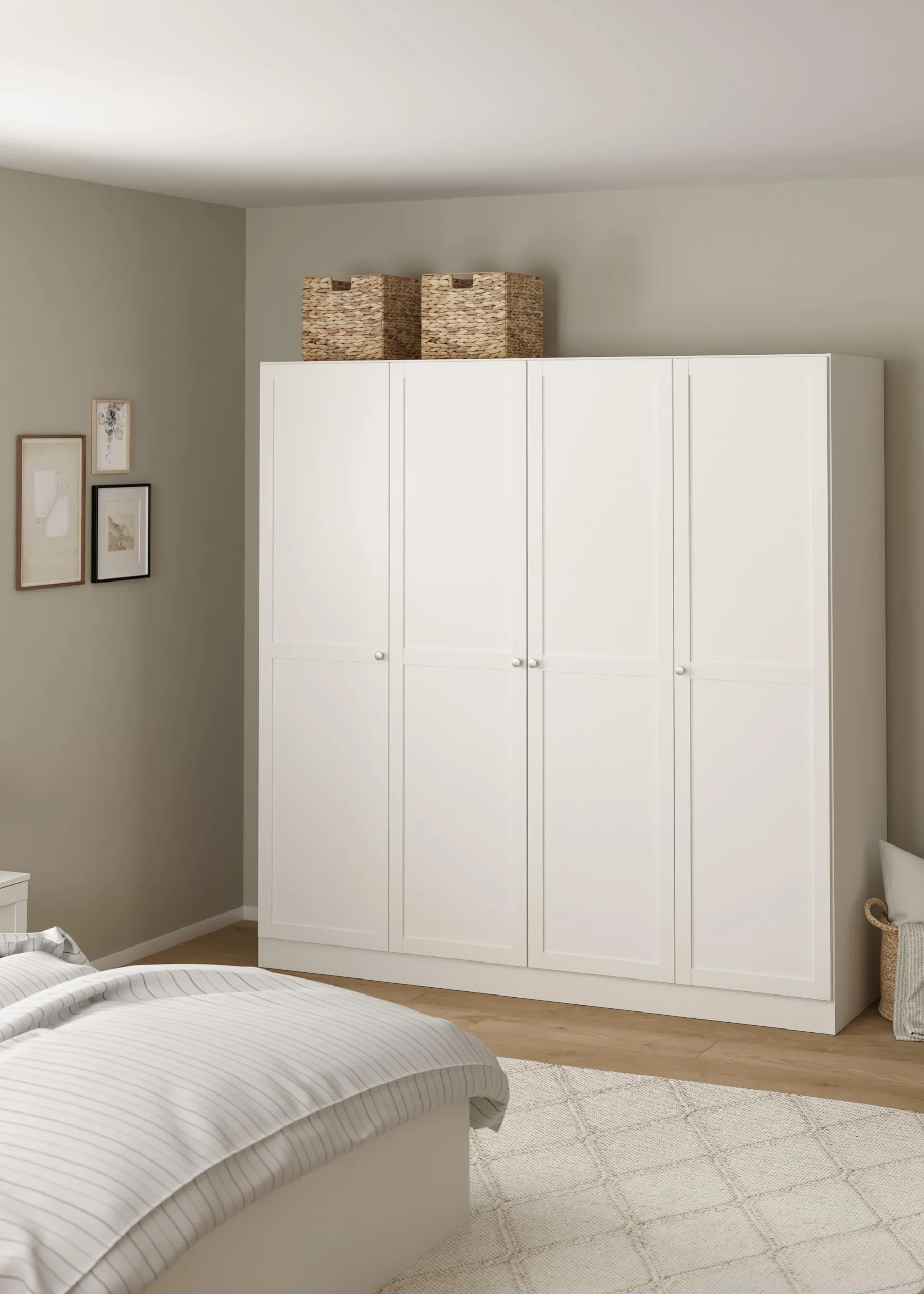 Armadio a 4 ante a battente in legno laminato 195,5x200,1x61,6cm bianco Jackson Hickory