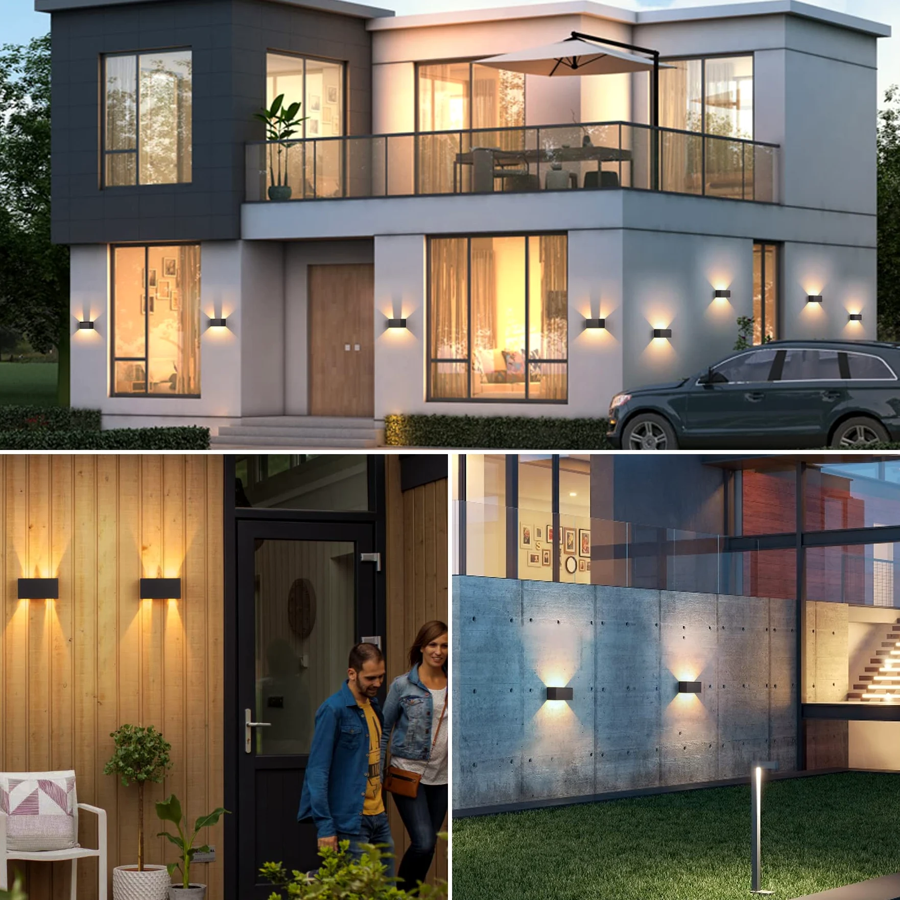 Applique da Parete 24W con Sensore di Movimento LED Moderno Lampada da Parete Esterno Interno Bianco Caldo 3000K Lampade a Muro Angolo del Fascio Regolabile IP65 Impermeabile Aplique Nero in Alluminio