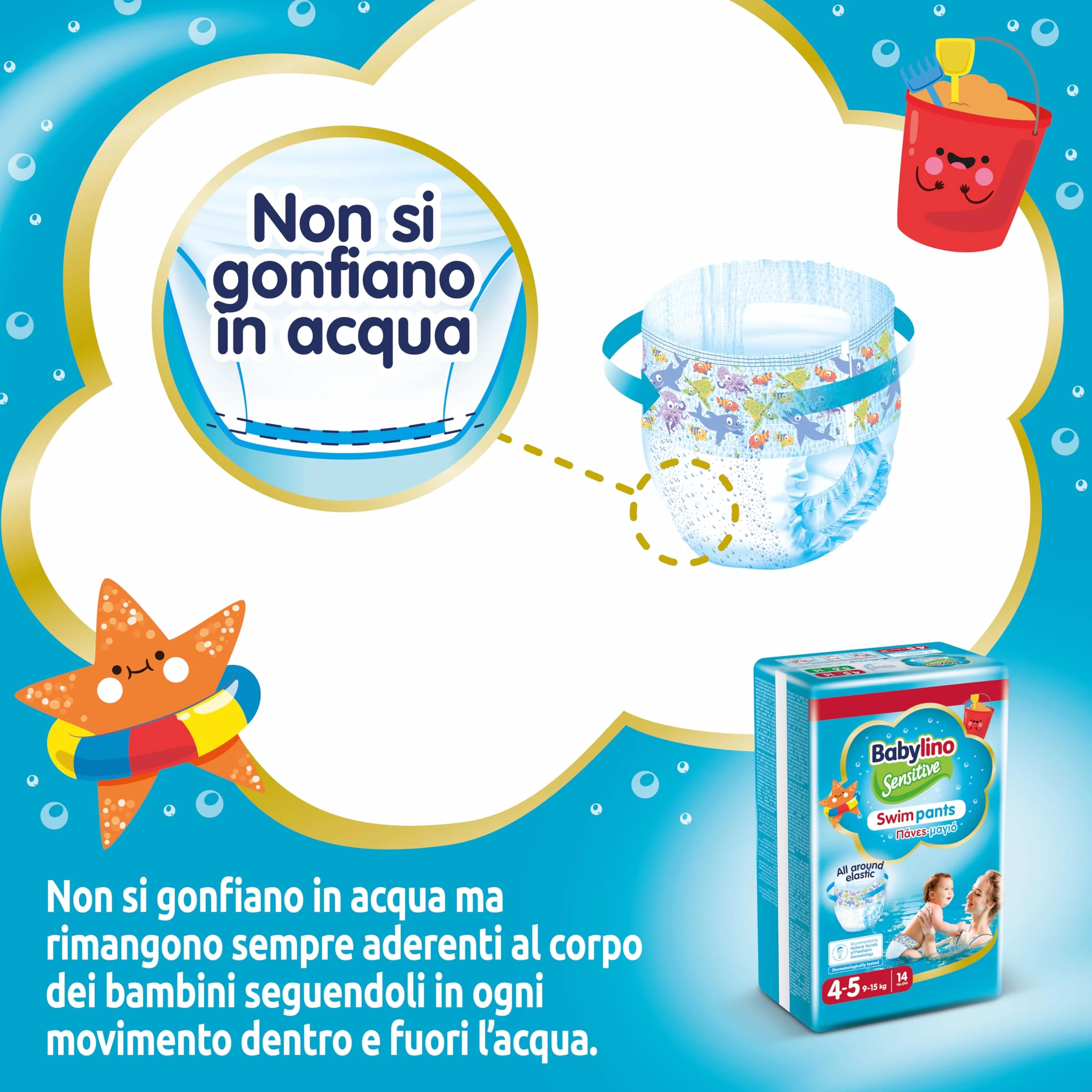 Babylino Sensitive SwimPants Pannolini Mare Piscina Taglia 4-5 (9-15kg) 14 Unità