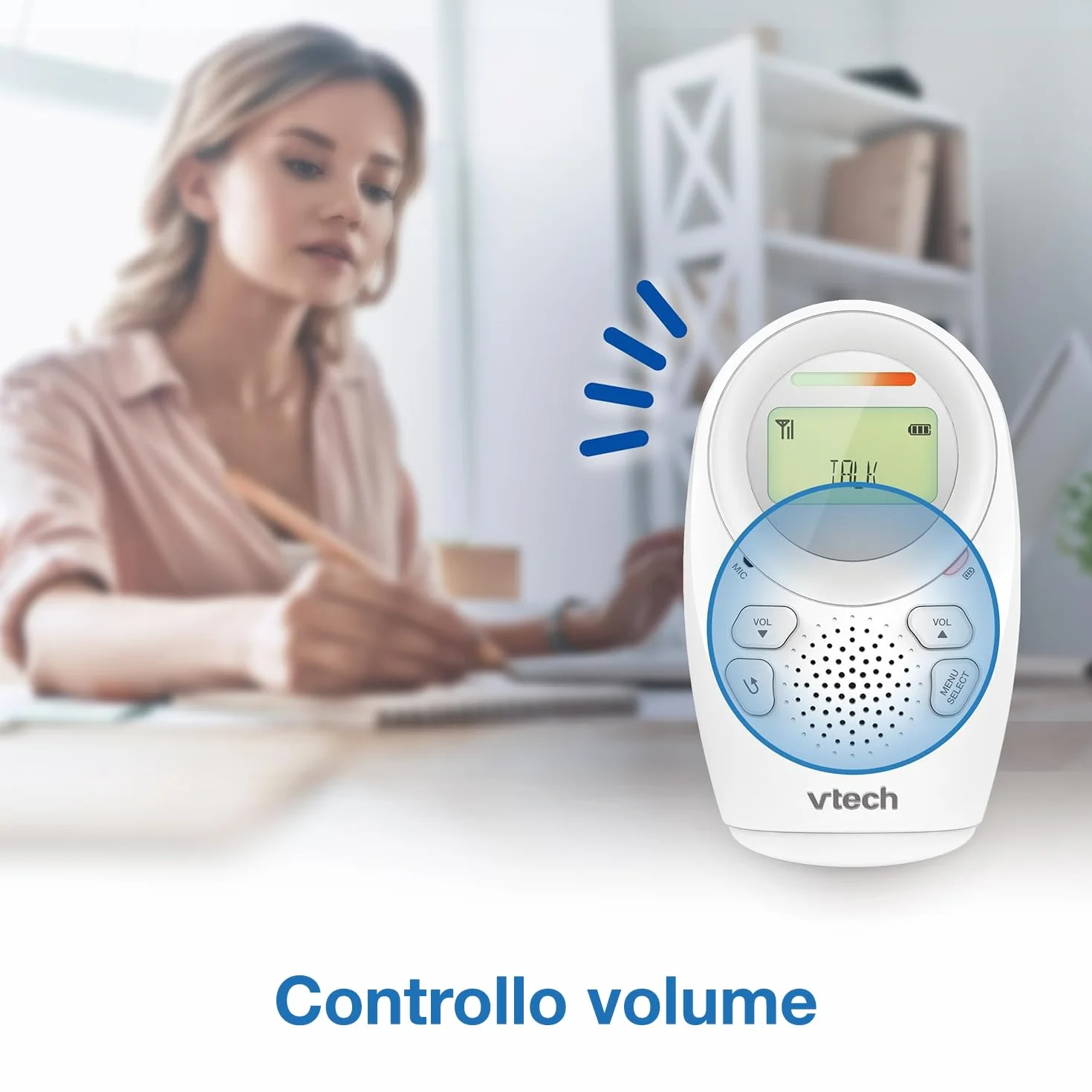 VTech BM1211 Monitor Audio per Bambini, trasmissione sonora chiara, lunga portata, controllo volume 5 livelli, luce notturna, funzione parlare, clip cintura