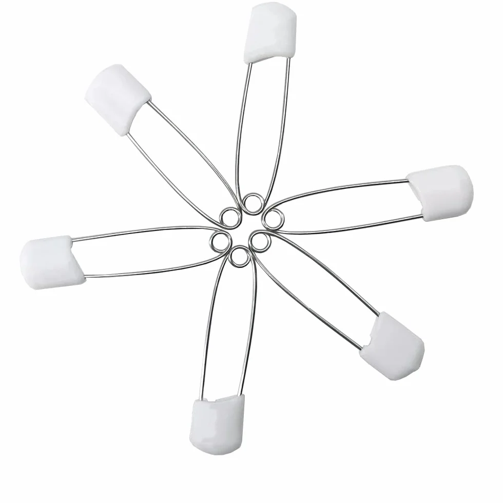 Spille di sicurezza in plastica 2,2 pollici per pannolini con chiusura a scatto (bianco)