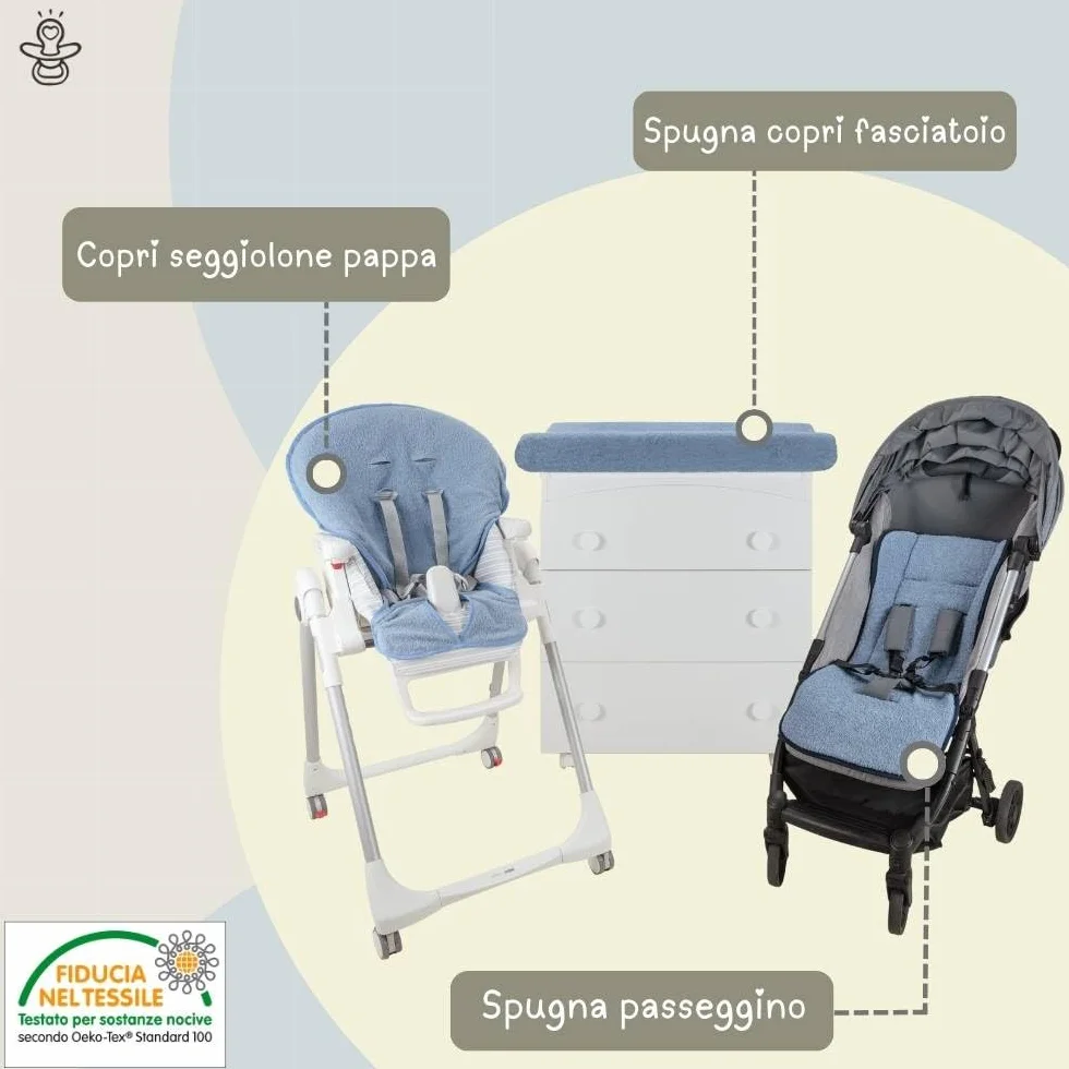 Passeggino Estivo in Spugna di Cotone 100% Certificato Oeko Tex Leggero Traspirante Antisudore per Bambini e Neonati - Made in Italy (Grigio)