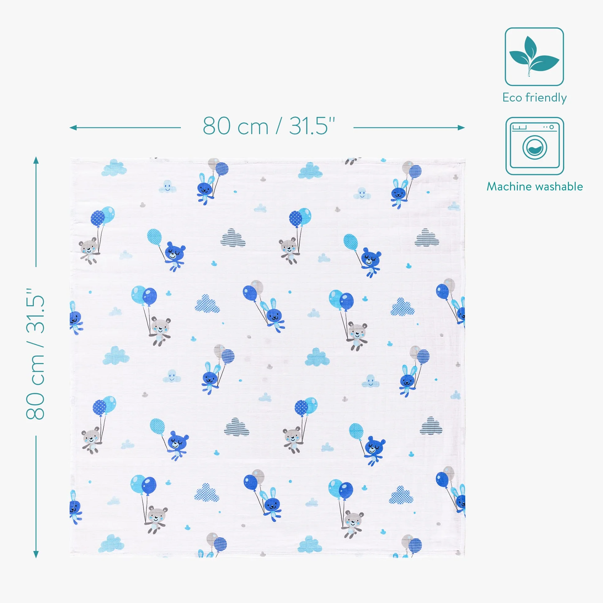 Navaris Set 4x Mussole per Neonato Misto Cotone e Viscosa Copertina 80x80cm Fascia per Allattamento Bianco Blu