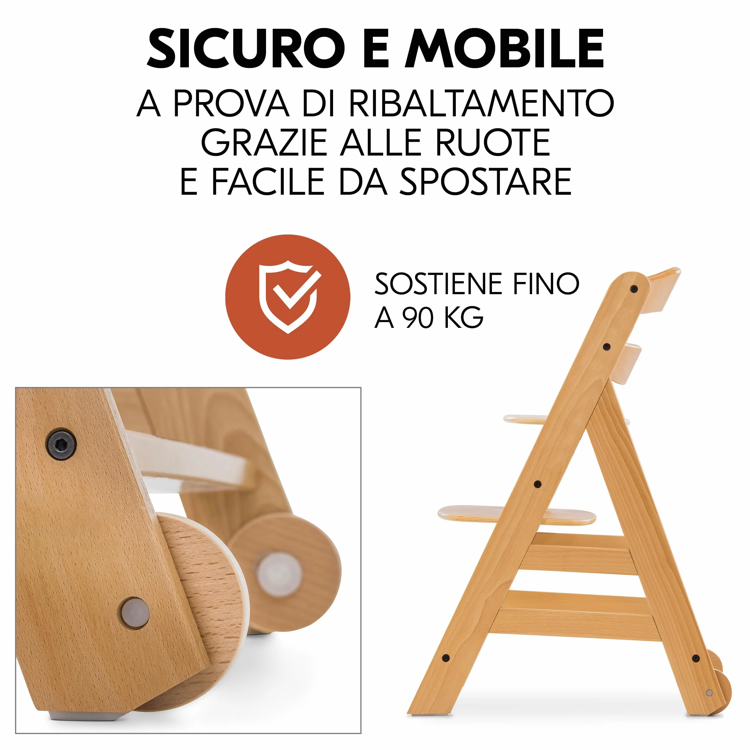 hauck Seggiolone Set Alpha+ Move - Sedia Evolutiva Legno con Ruote, Vassoio e Cuscino - 2 Piatti in Silicone - Legno/Mint