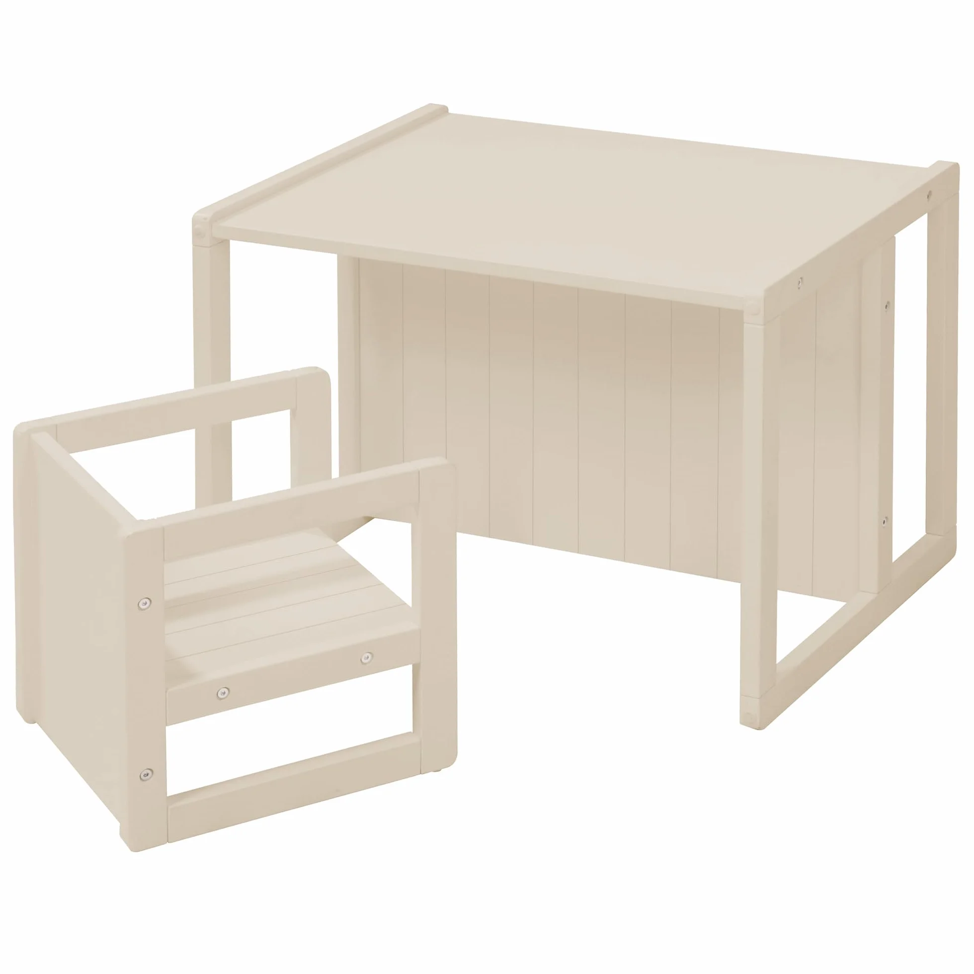 Sgabello per Bambini in Stile Country Reversibile 3 Altezze Seduta Legno Beige/Cashmere