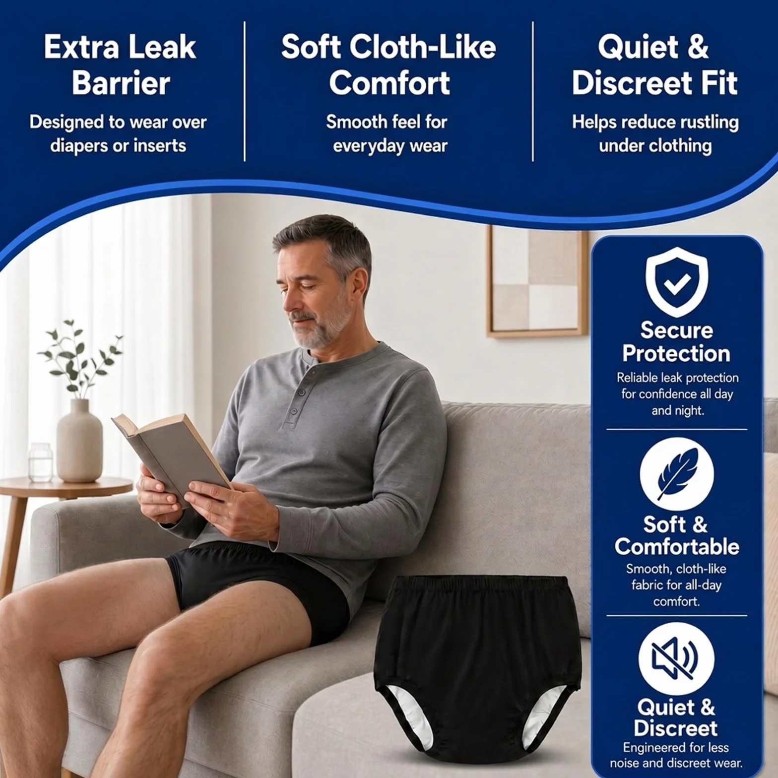 Copricostume incontinenza adulti mutandine lattice impermeabili strato cotone 3XL nero