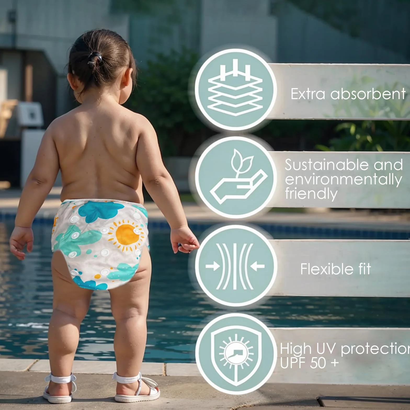 Pannolino da Nuoto Riutilizzabile Lavabile per Neonata 0-2 Anni Costume Regolabile 3-15 kg
