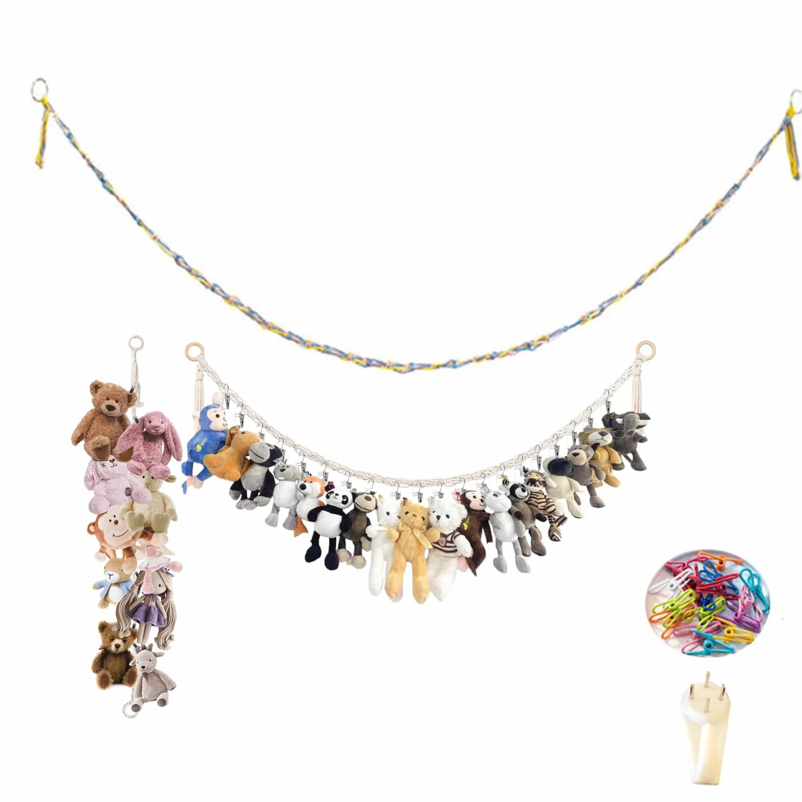 Supporto per Animali di Peluche con 15 Mollette in Metallo, Amaca Stile Boho per Cameretta Bambini