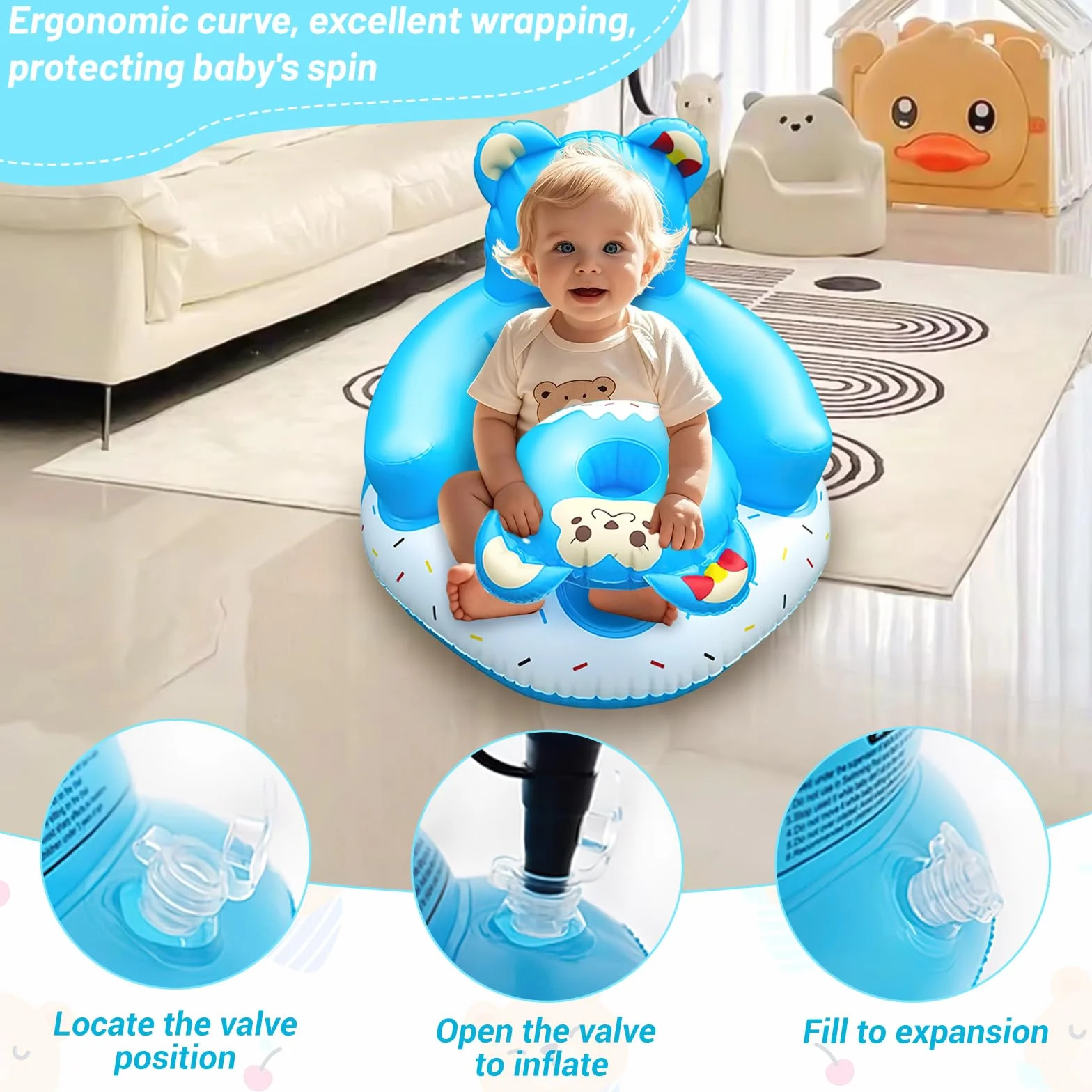 Divano Gonfiabile Portatile Bambini 3-36 Mesi Seggiolino Neonati Supporto Schiena Collo Blu