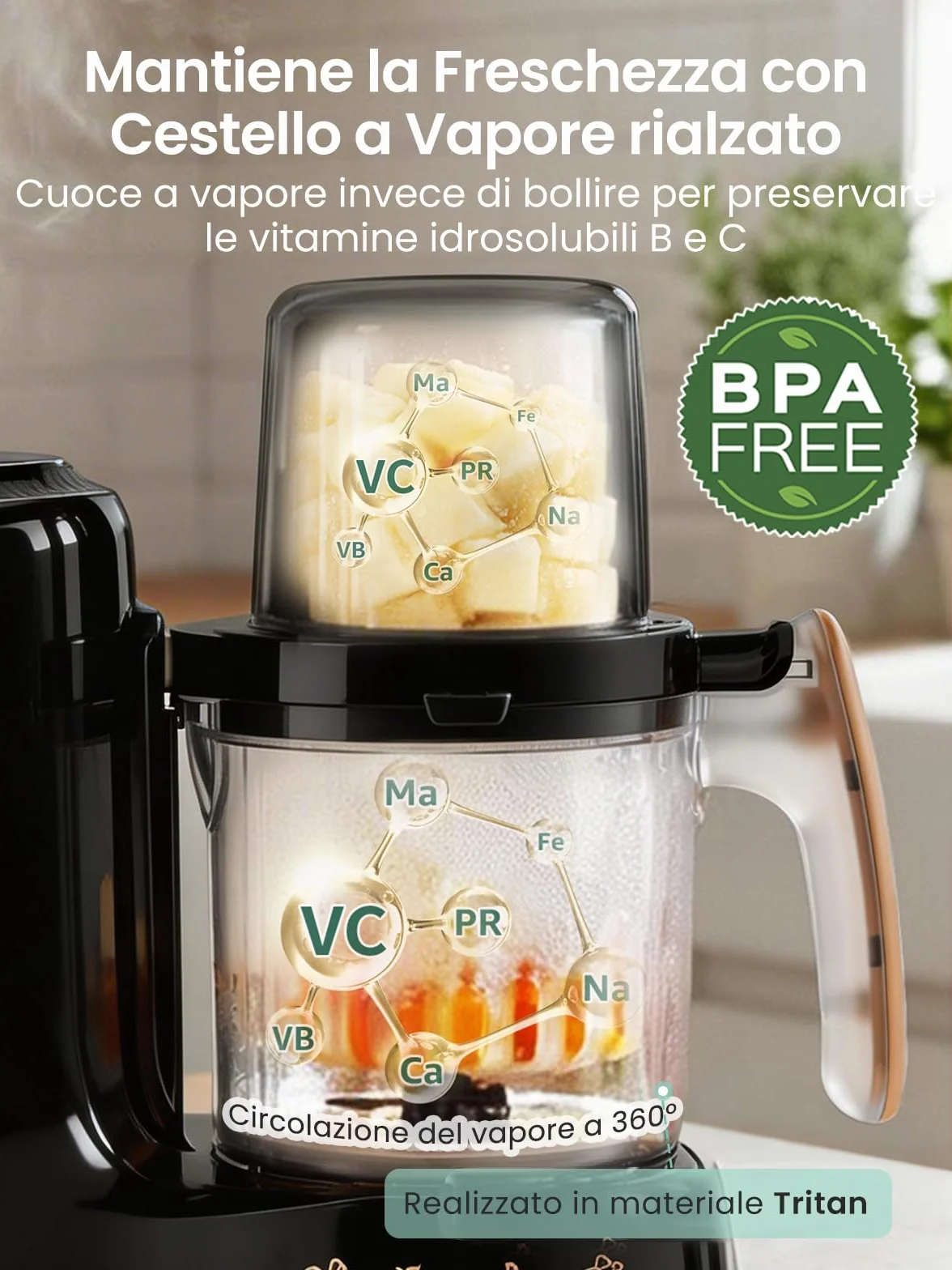 Grownsy Cuocipappa Multifunzione 7-in-1 Robot Cucina per Svezzamento con Doppio Cestello a Vapore, BPA Free