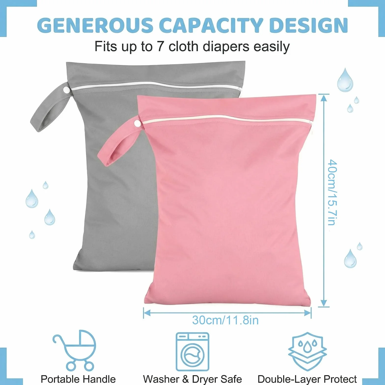 Wetbag Pannolini 2 Pezzi, Borsa Piscina Organizer Valigia per Vestiti, Borsa Pannolini Lavabili Riutilizzabile