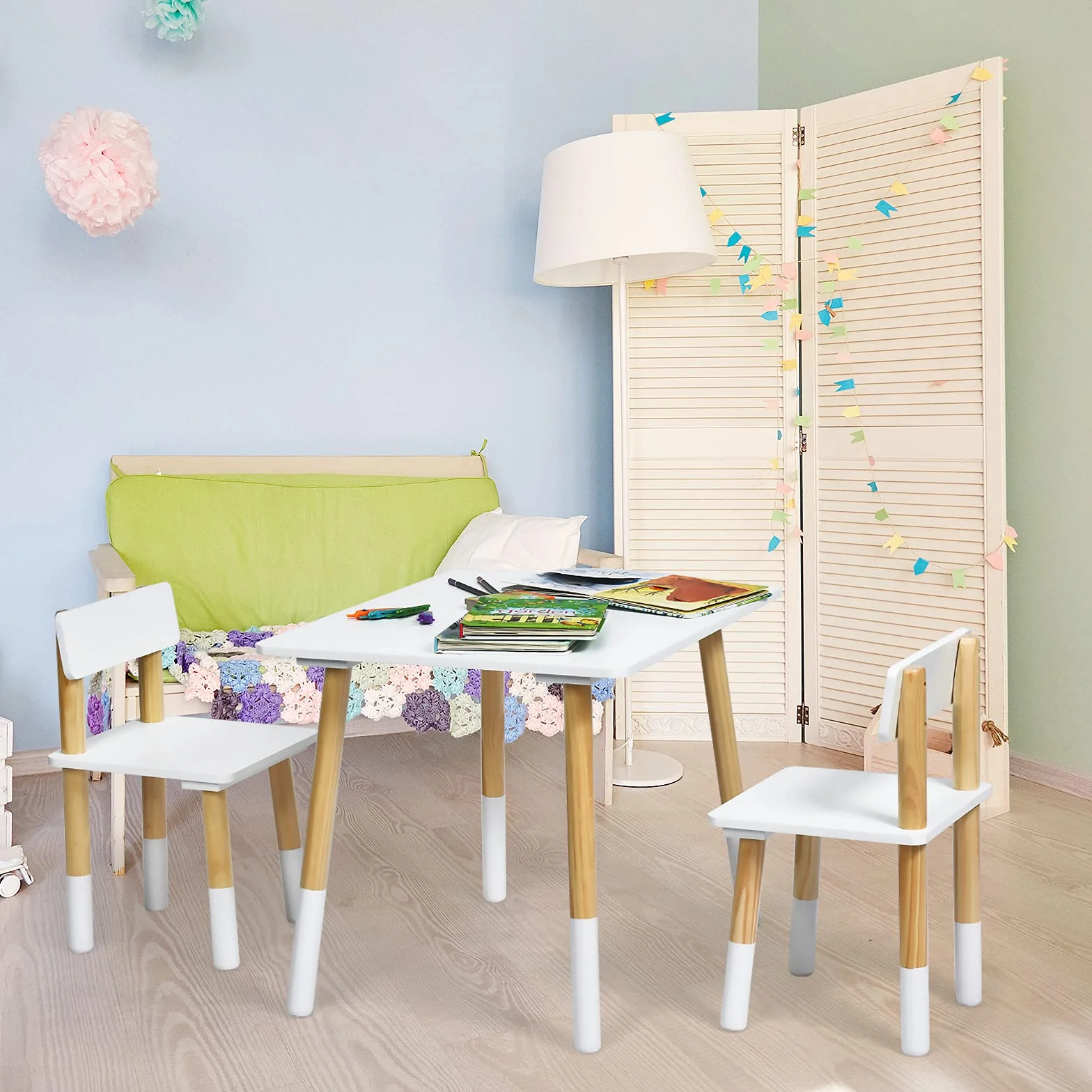 LIFEZEAL set di sedute per bambini tavolo con 2 sedie multifunzionale 3-7 anni