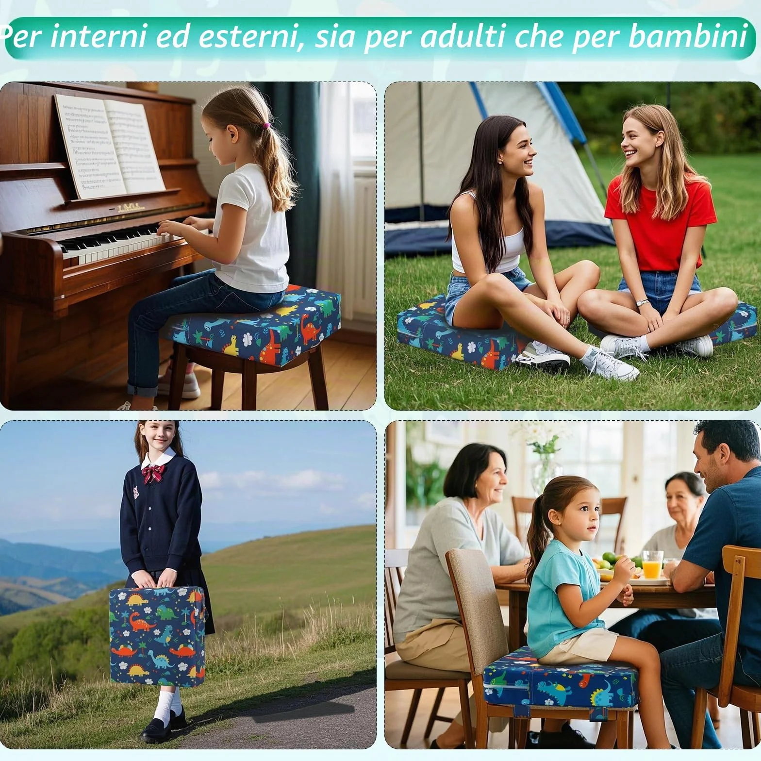 Zicac Rialzo Sedia per Bambini Portatile con Cinghie Regolabili e Lavabile Alza Sedia per Seggioloni Cuscino Seduta