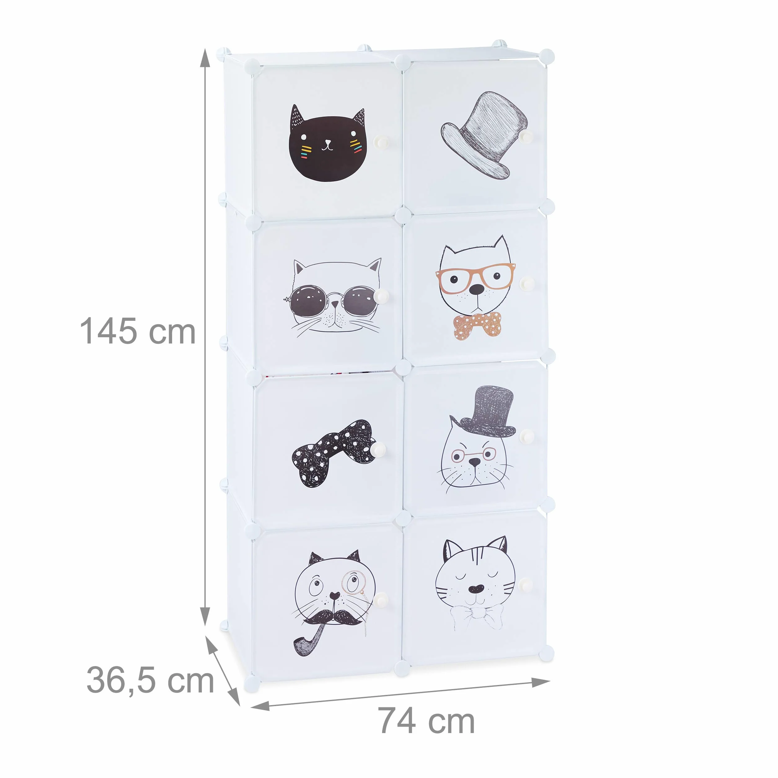 Relaxdays Scaffale Componibile per Cameretta Bambini 7 Scomparti Armadietto 145x74x36,5 cm Bianco