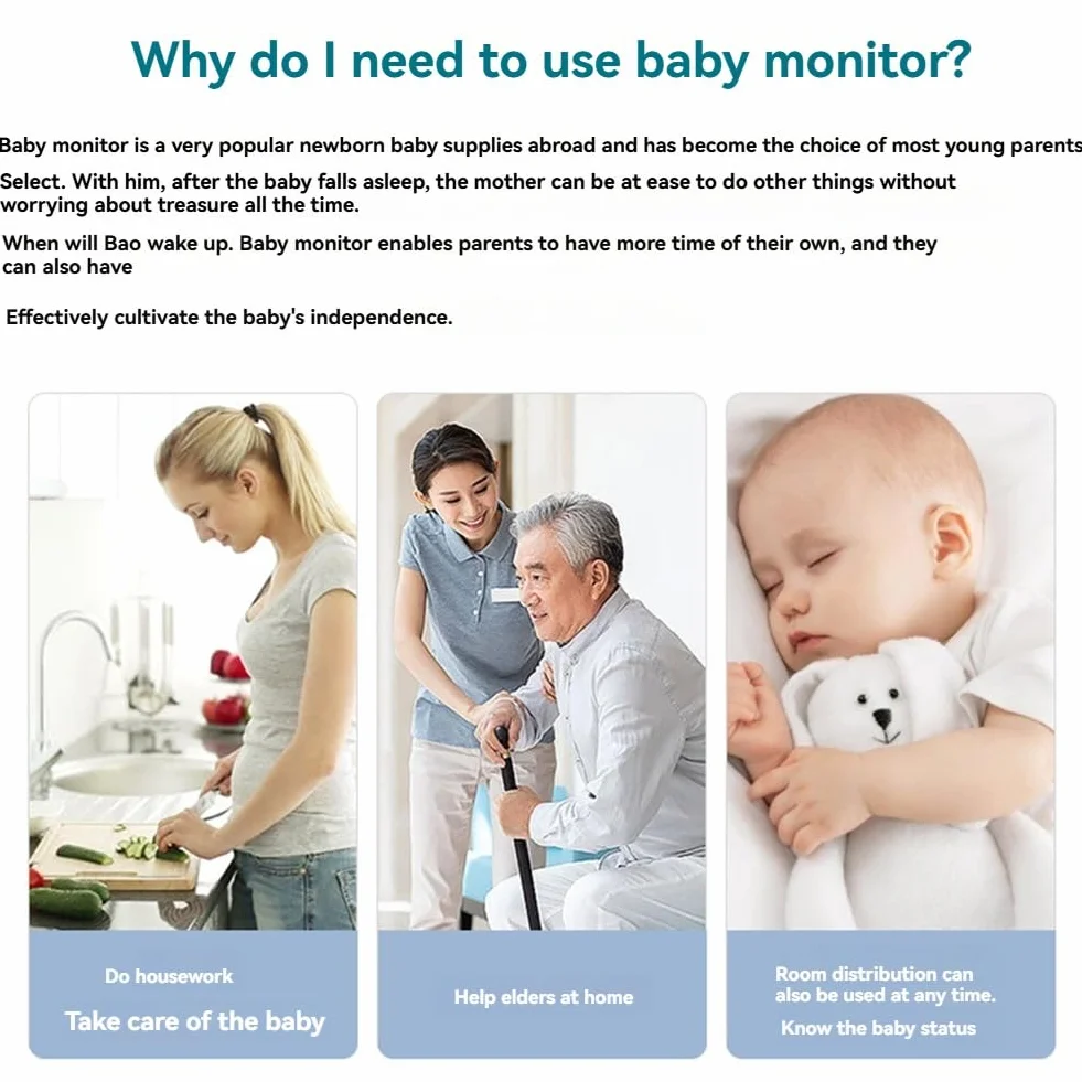 Audio Baby Monitor Fili Sorveglianza Bambino Lunga Distanza Suono Cristallino Indicatori Luminosi