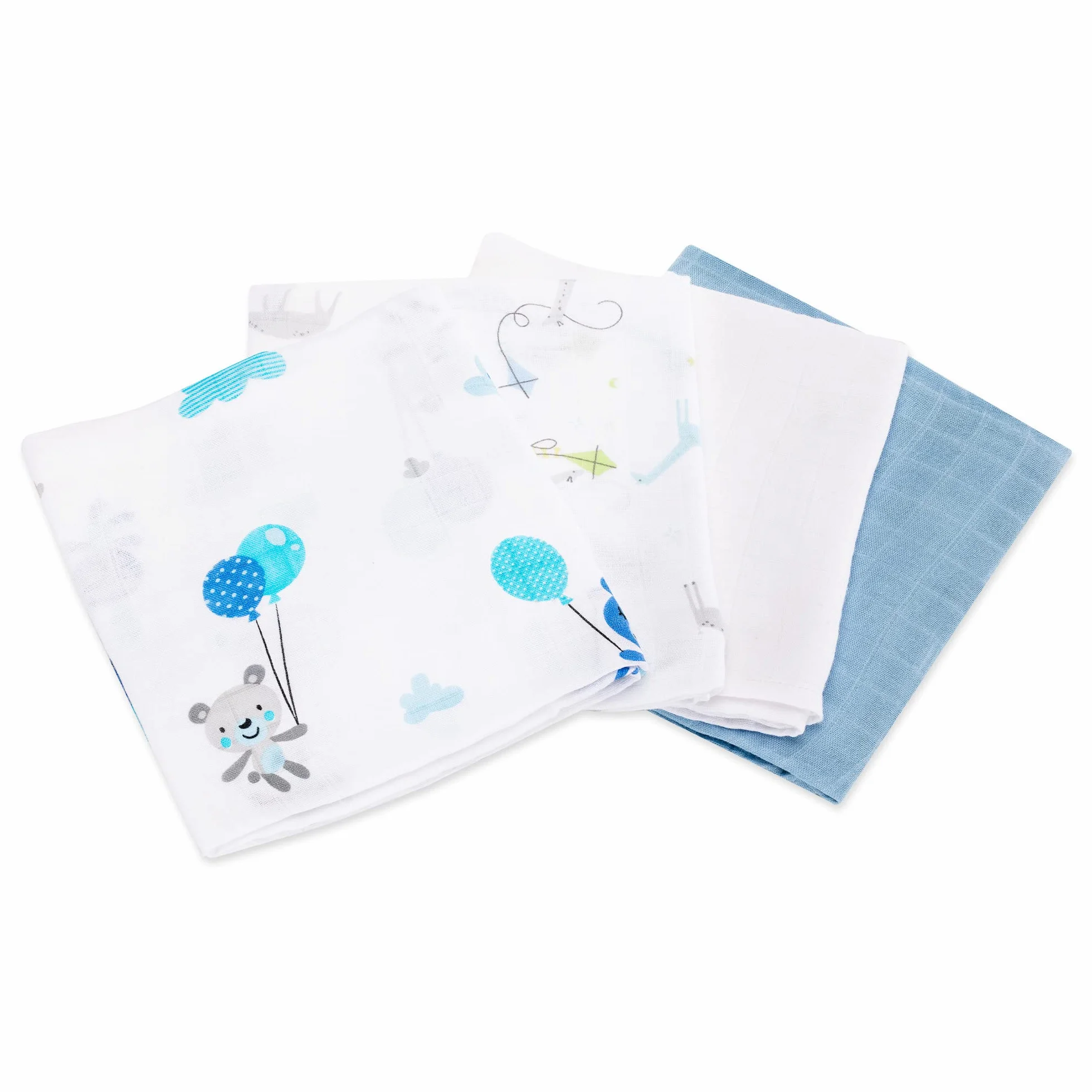 Navaris Set 4x Mussole per Neonato Misto Cotone e Viscosa Copertina 80x80cm Fascia per Allattamento Bianco Blu