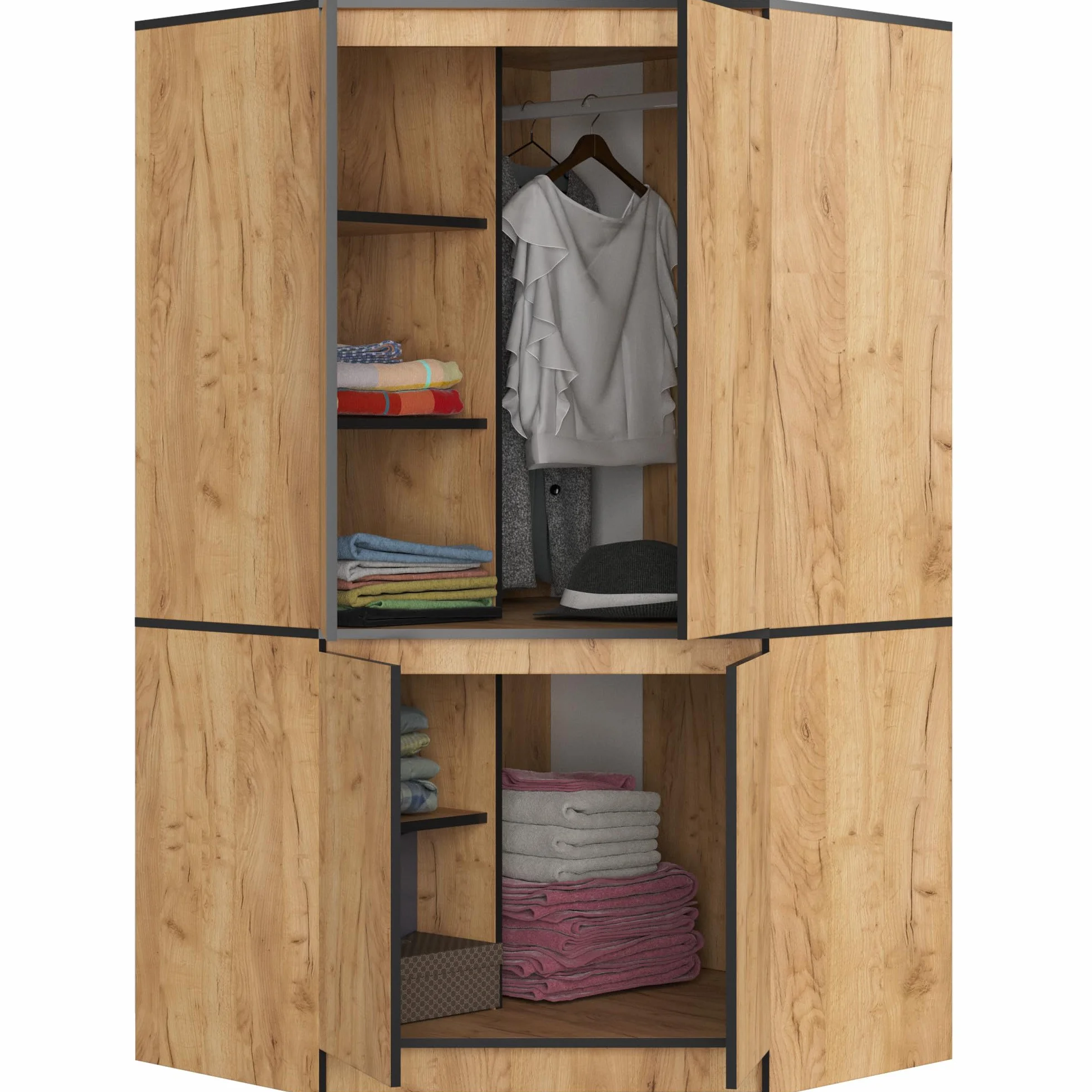 AKORD Armadio Angolare S100 4 Ante 6 Ripiani 100x180x50 cm Rovere Craft