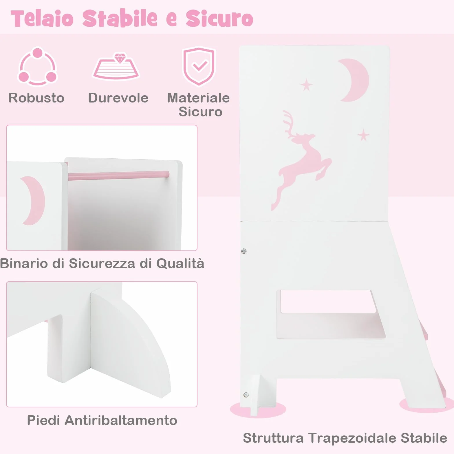 RELAX4LIFE Torre Montessoriana 3 in 1 per Bambini, Torre di Apprendimento Altezza Regolabile con Lavagna Bifacciale e Piedini Antiribaltamento, Rosa