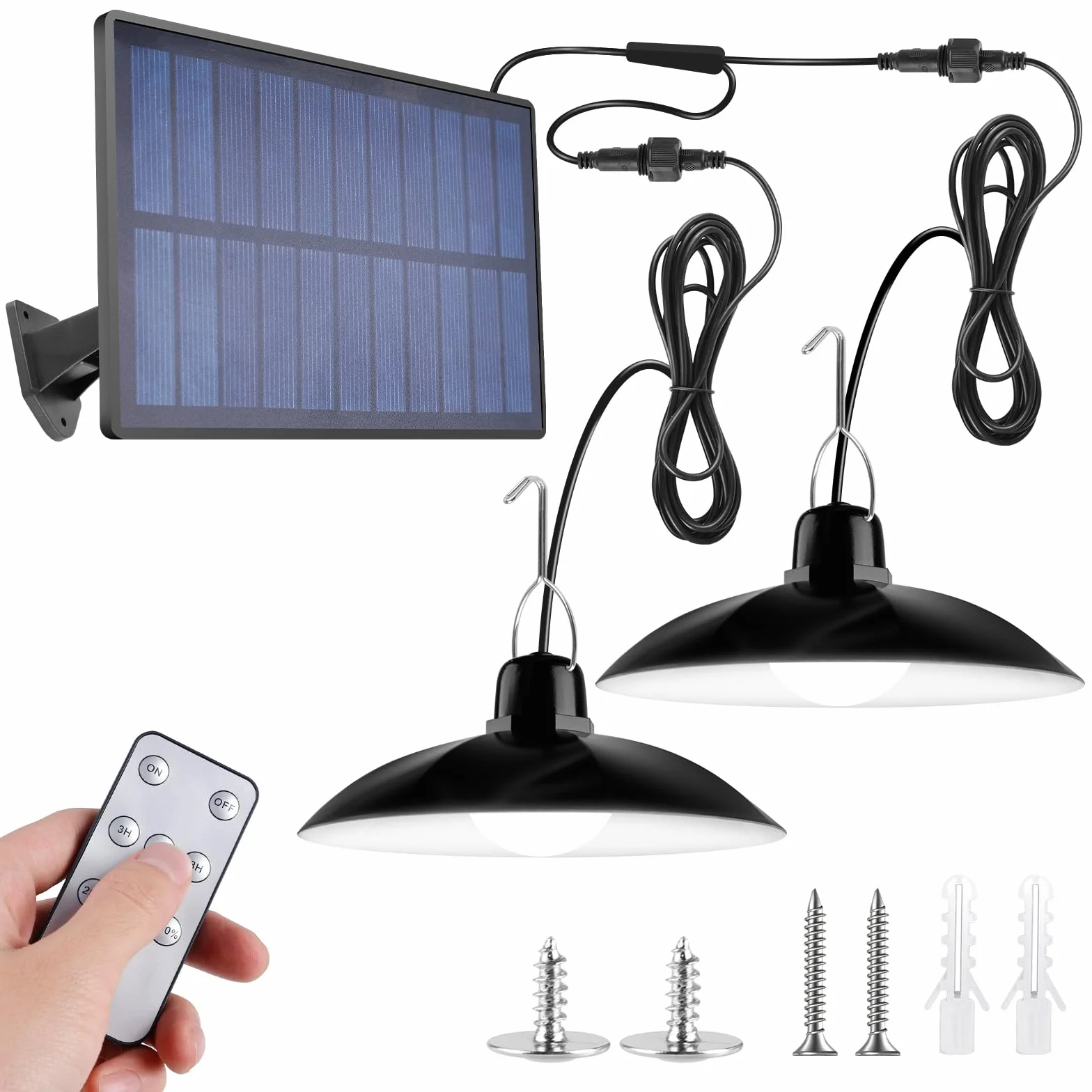 Lampade solari per interni ed esterni, lampada solare con telecomando, lampada a sospensione LED solare IP65 resistente all'acqua, lampade solari per esterni con cavo da 10 m, lampada a sospensione