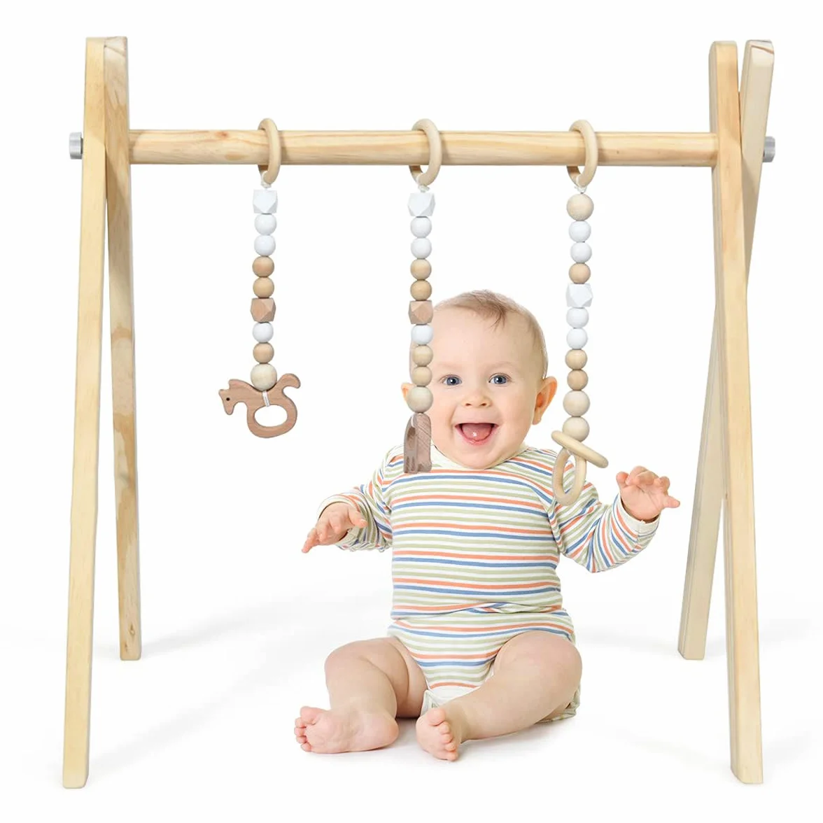 Palestrina Neonato Legno Montessori RELAX4LIFE con 3 Catene Diverse Rimovibili Baby Gym Multifunzione