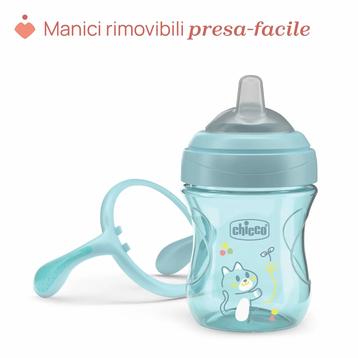 Chicco Transition Cup Bicchiere Antigoccia 200ml 4+ Mesi Beccuccio Ergonomico Silicone Senza BPA Azzurro