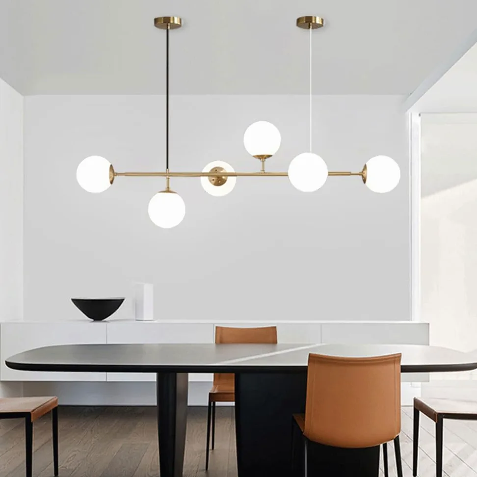 6 luci E27 Lampadario moderno Nord Europa Lampadario a sfera in vetro Industriale 51 pollici Lampada a sospensione a soffitto per soggiorno Sala da pranzo Decorazione artistica Ristorante