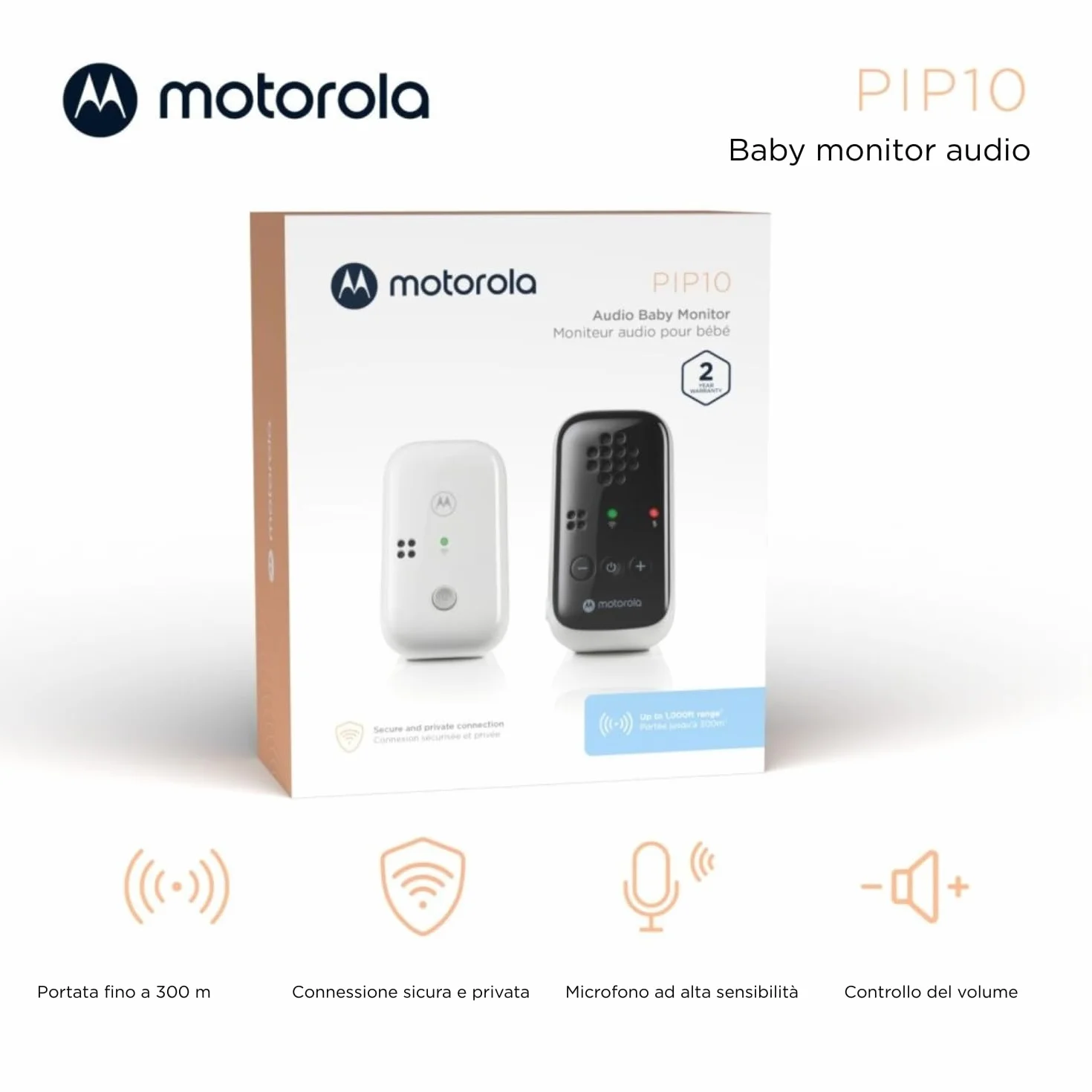 Motorola PIP10 Baby Monitor DECT Bezprzewodowy Mikrofon Czujnik Dźwięku Kontrola Głośności