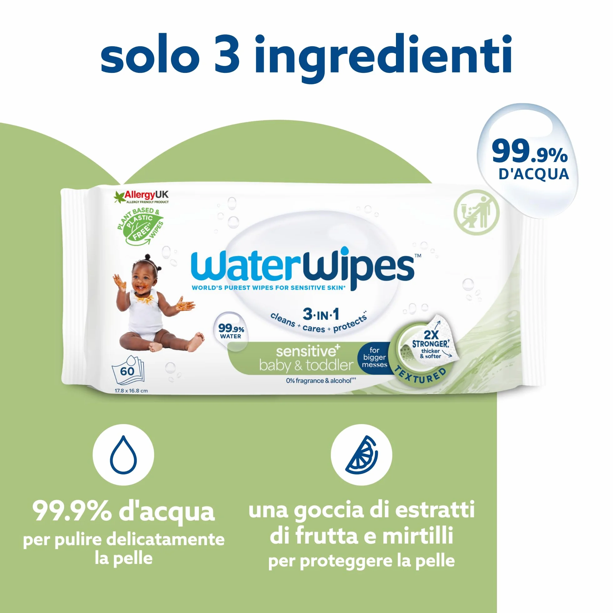 WaterWipes Salviettine Neonati Bambini Piccoli 720 Pezzi 12 Confezioni 99,9% Acqua Senza Profumo