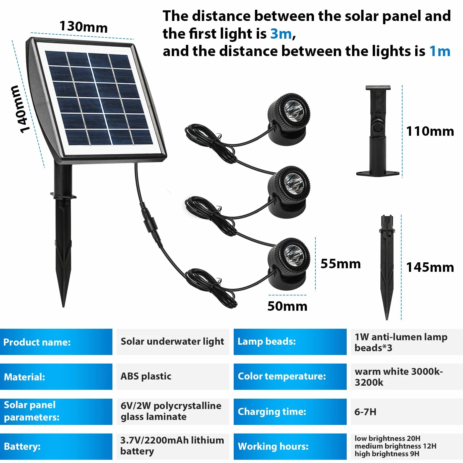 Luci solari per laghetto, Lampada Solare Subacquea, Proiettore solare subacqueo esterno IP68 impermeabile stagno paesaggio luce giardino prato illuminazione per esterno, giardino, piscina, stagno