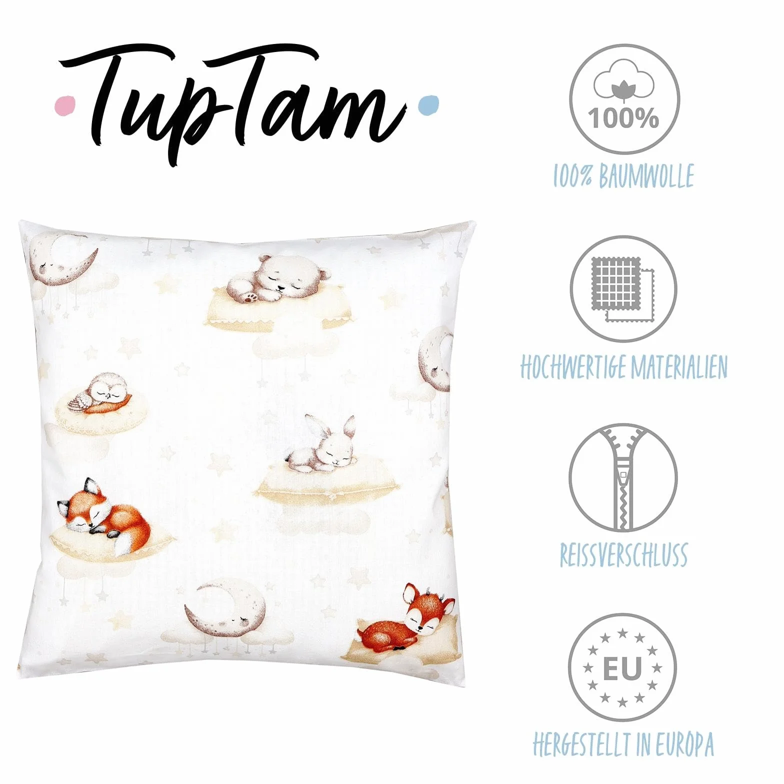 TupTam Federa per Cuscini Bambini Motivi Decorativi Cuccioli addormentati Beige 40 x 60 cm