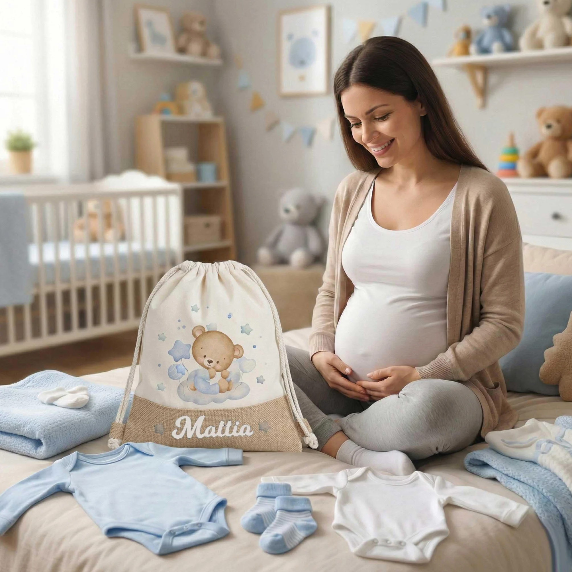 Eco-Friendly Borsa Zaino Mamma Neonata Cotone Riciclato Organizer Ospedale Cambio Bebè Idea Regalo Baby Shower