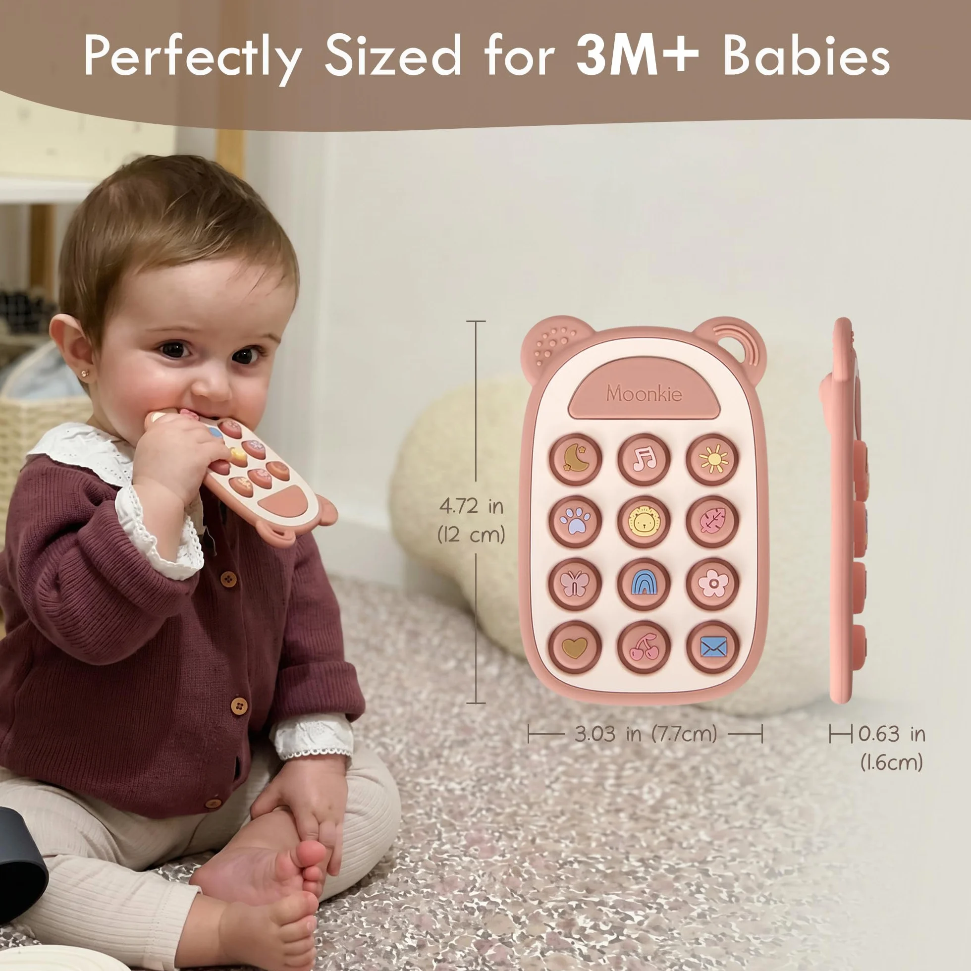 Moonkie Giochi Dentizione Neonato, Telefono in Silicone per 3 Mesi+, Senza BPA, Giochi Montessori, Blush