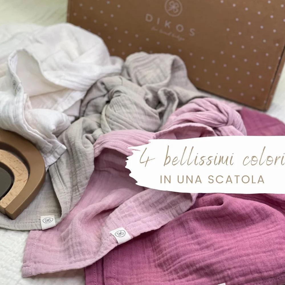 Set 4 Pezzi Mussola Neonato 100% Cotone Biologico GOTS 64x64cm DIKOS