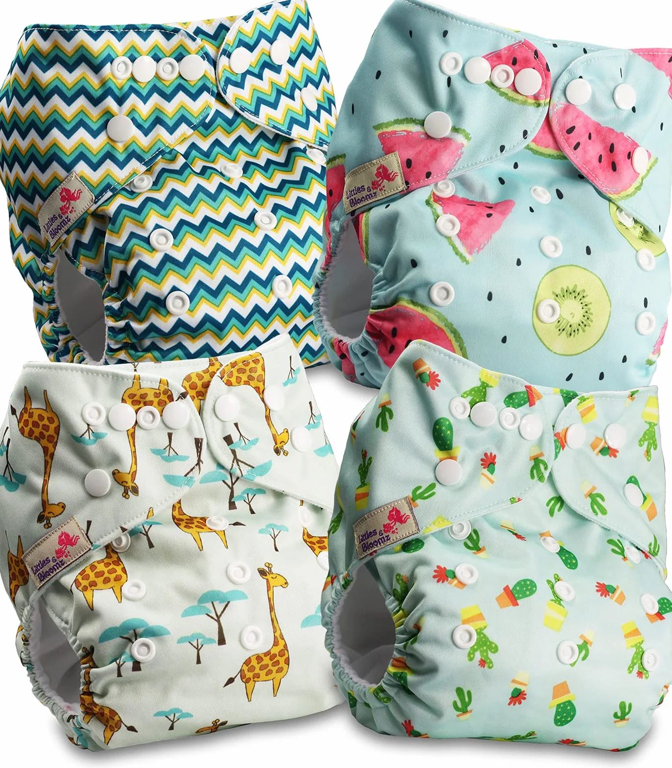 Littles and Bloomz FLP2-0401 Pannolino lavabile riutilizzabile con bottoni a pressione confezione da 4