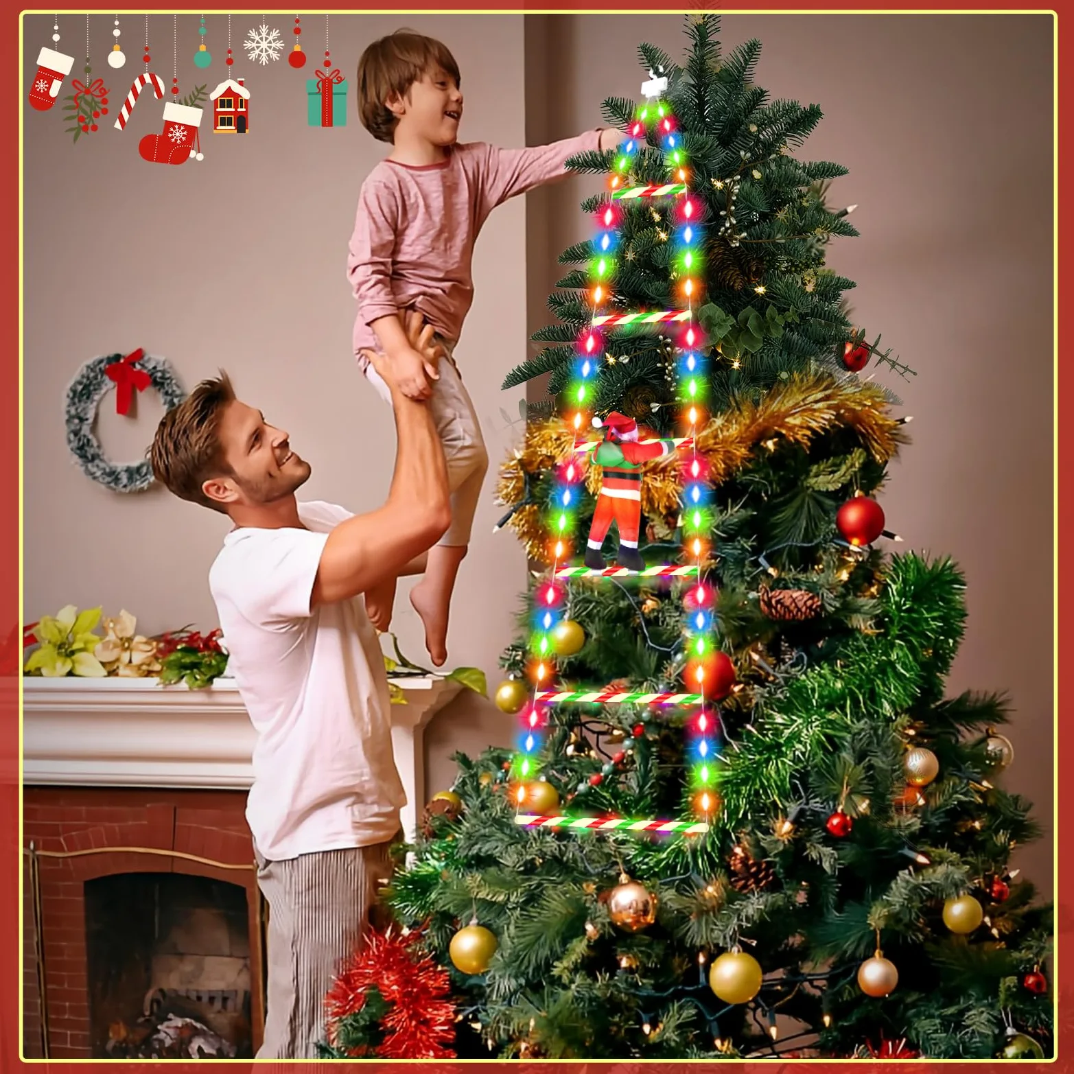 SIVQIKE 98 Luci LED Fiabesche Babbo Natale 0.8M, Striscia Luminosa Natalizia con Timer e Memoria, 8 Modalità, Decorazione per Esterni, Interni, Finestre, Giardini, Balconi(RGB)