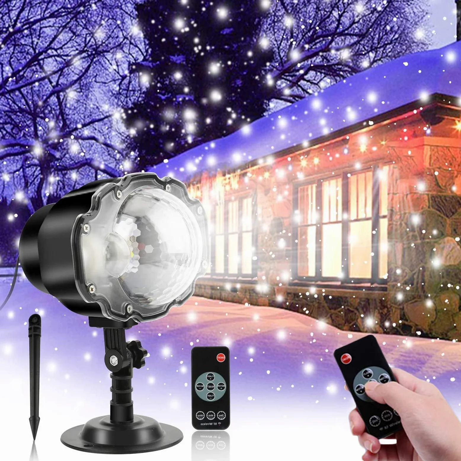 Luci del proiettore del fiocco di neve di Natale all'aperto, luce del proiettore di nevicata mobile del LED, lampada del proiettore del paesaggio delle decorazioni impermeabili per il giardino di nozz