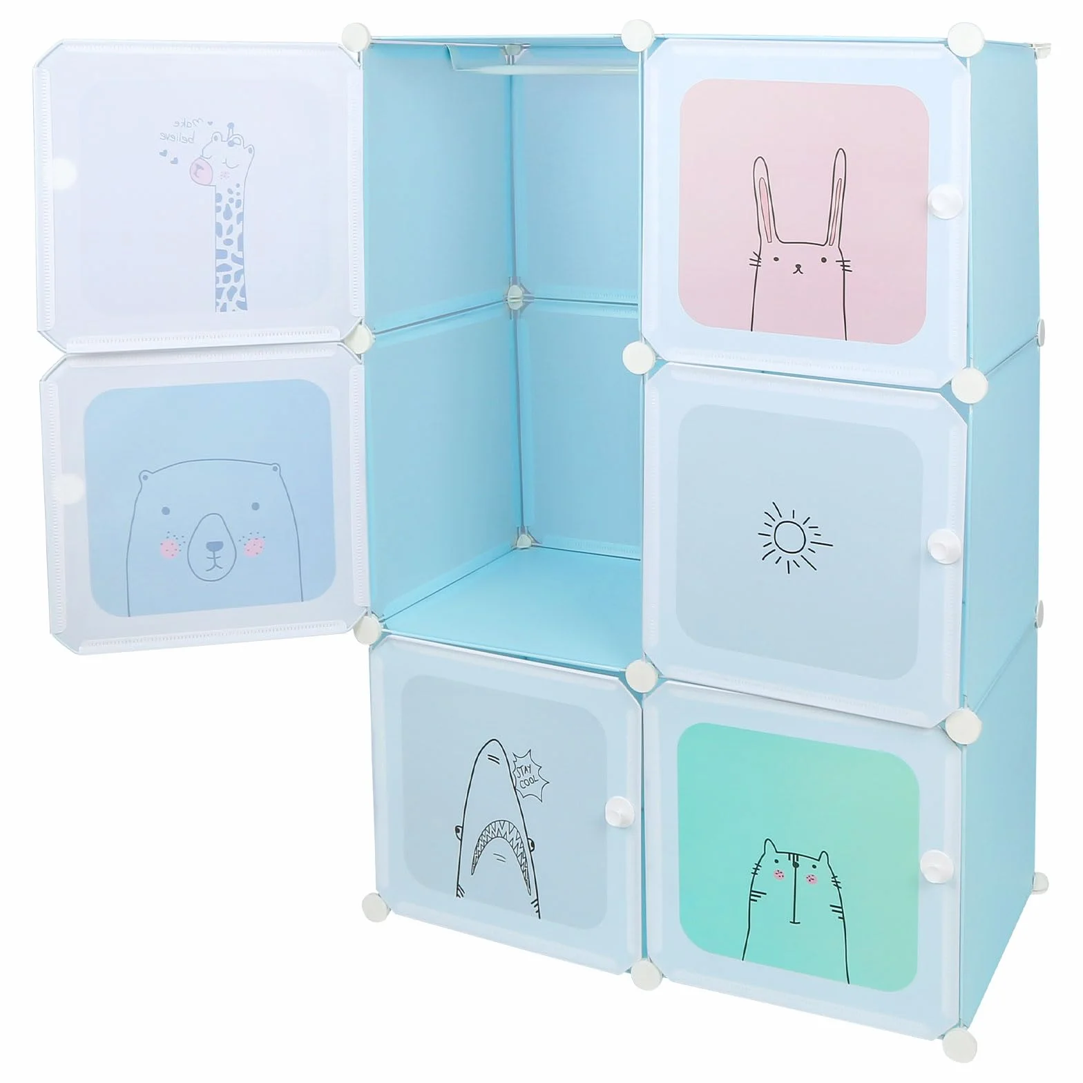 Armadio in plastica modulabile 6 cubi con ante per giocattoli 74x37x110 cm blu
