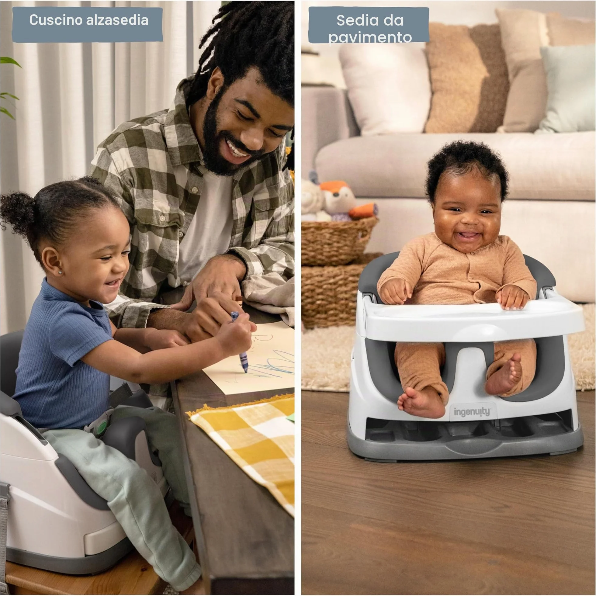 Ingenuity Baby Base 2-in-1 Rialzo da Sedia e Seggiolino per alimentazione con vassoio autoportante - Ardesia