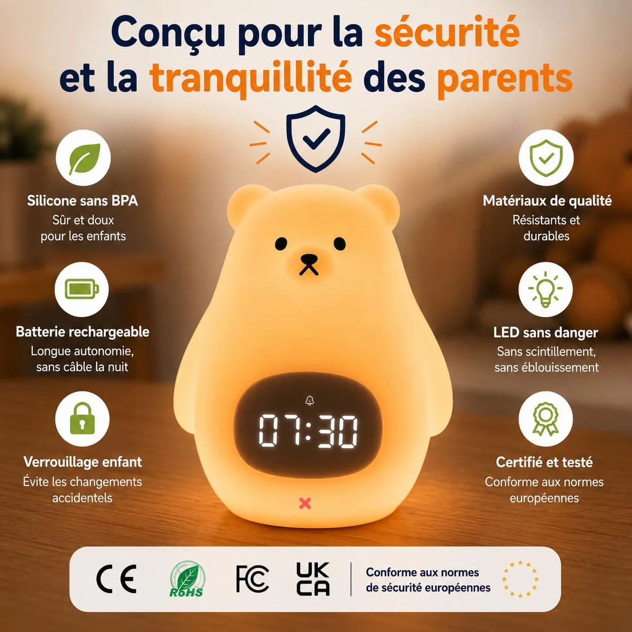 Kemi Sveglia educativa e luminosa giorno/notte con luce LED - Controllo app iOS/Android - Ricaricabile - Apprendimento del sonno - Ragazza & Ragazzo