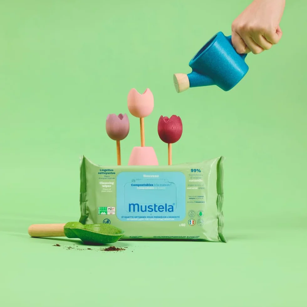Mustela Salviette Cambio Pannolino Compostabili Profumate 100% Fibre Lyocell Origine Vegetale 60 Pezzi