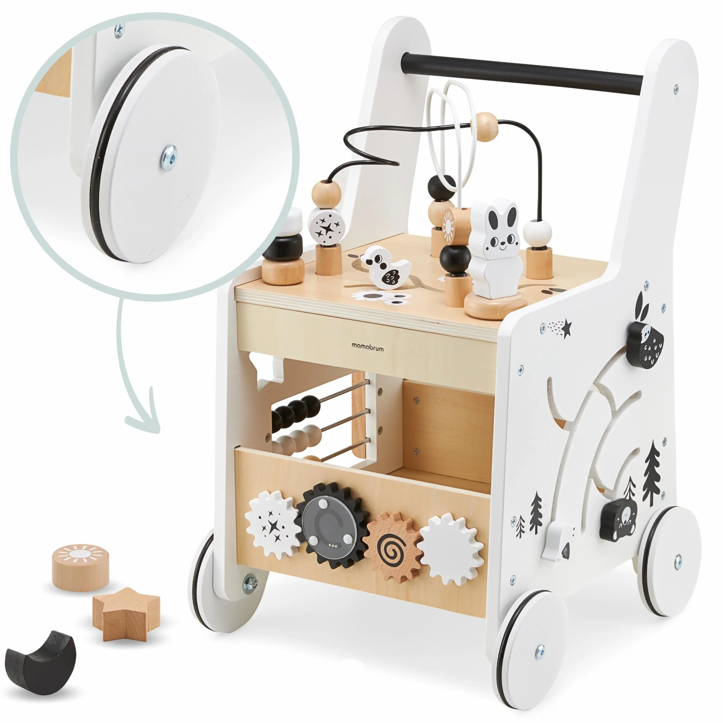Mamabrum Primi Passi 6 w 1 Spintore Legno Tavolo Didattico Giochi Bambini Abaco Loop Motorio 31x28x49cm