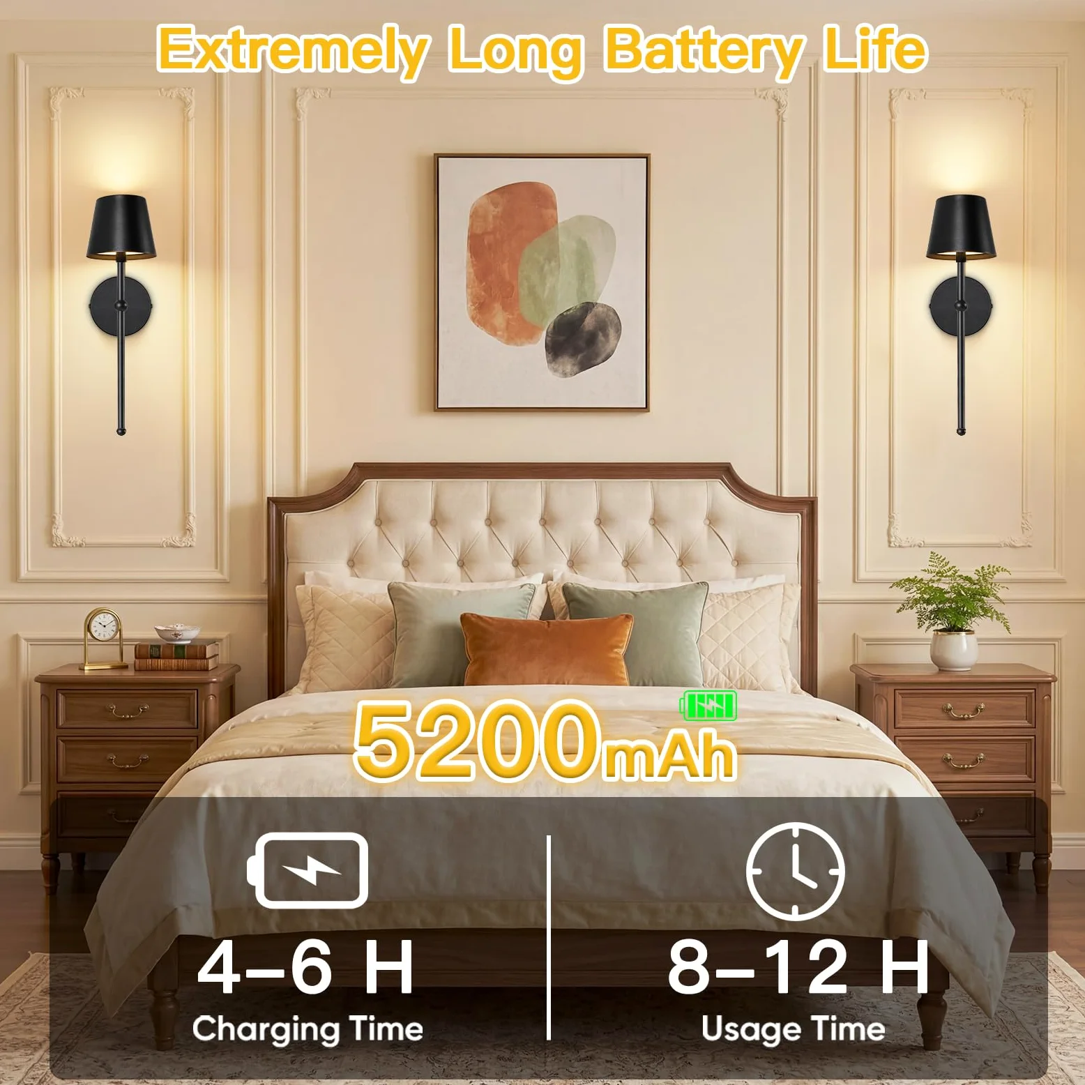 TaoFiaCo Applique da Parete a LED Interni Ricaricabile Nero, Long, 2 Pezzi | Lampada da Parete con Telecomando, 3 Temperature di Colore, Applique a LED Senza Fili con Batteria per Soggiorno