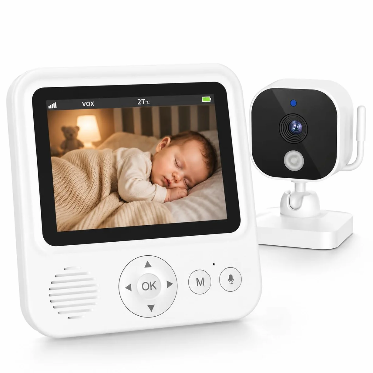 Baby Monitor Video e Audio 2,8" 720P LCD IPS 2000mAh USB-C Zoom Digitale VOX Visione Notturna Comunicazione Bidirezionale Sensore Ninna Nanna