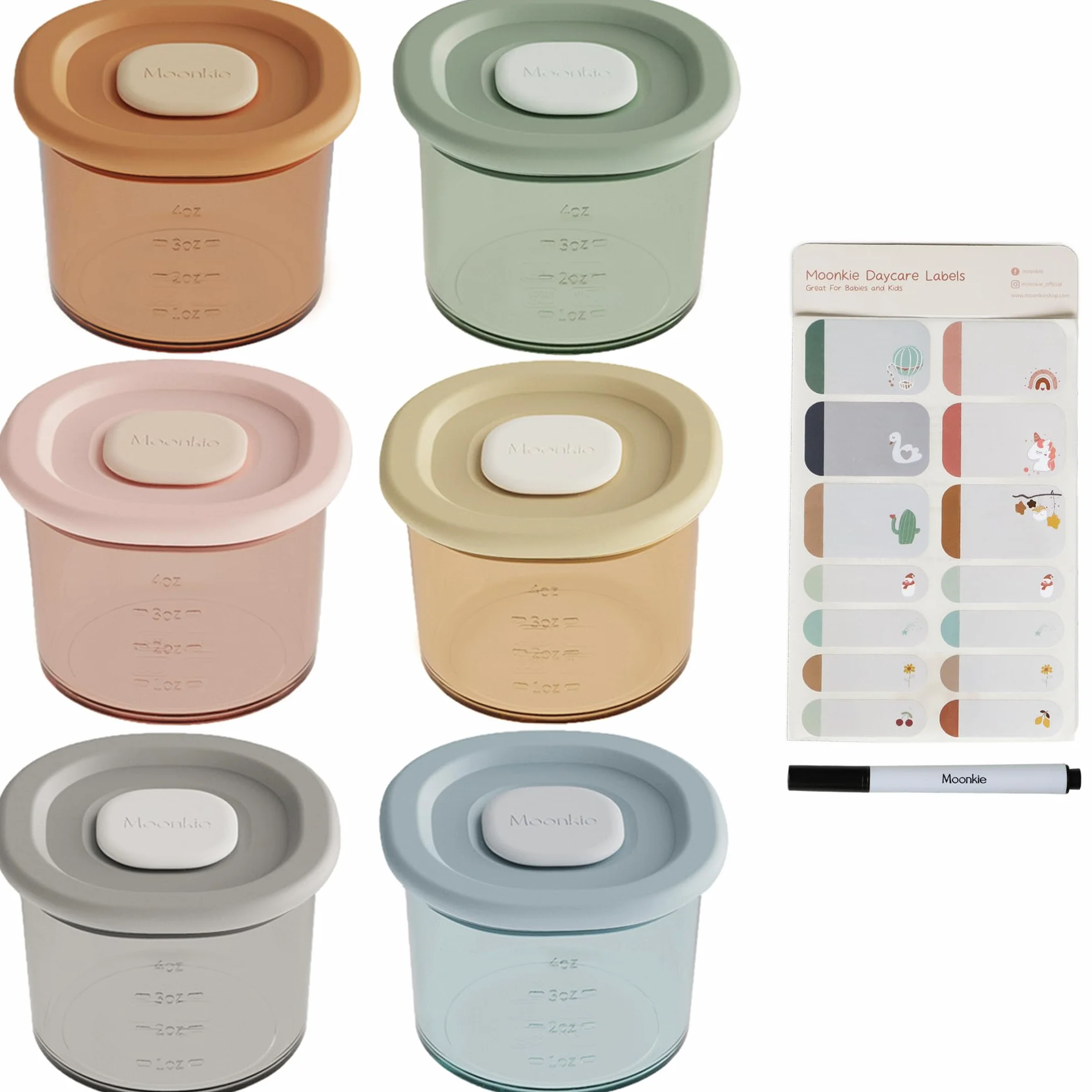 Moonkie Contenitori Pappa Neonati 120ml 6 Pezzi Vasetti Silicone Ermetici Senza BPA per Lavastoviglie Freezer Microonde