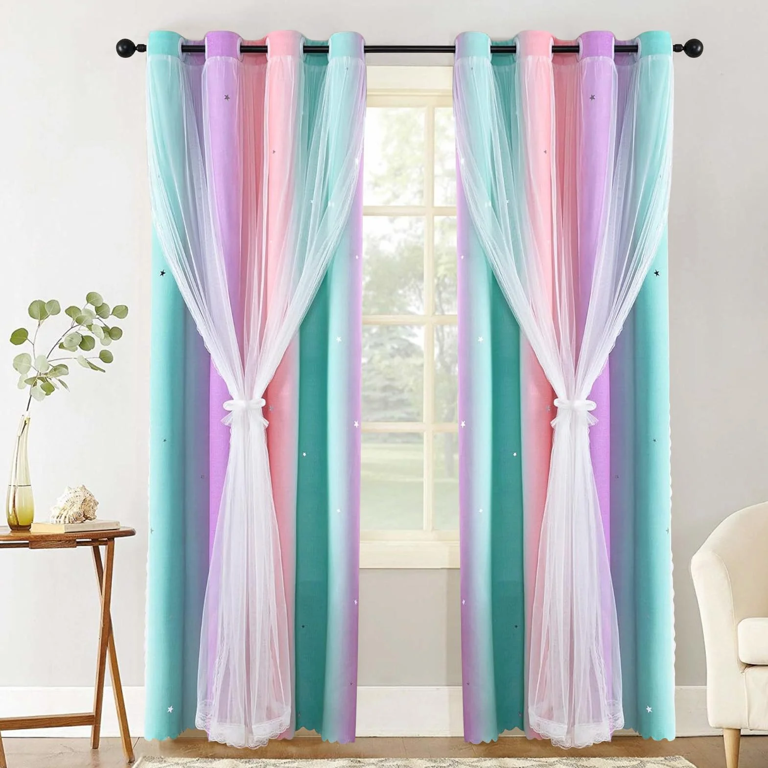 Dream Star Blackout Tende per bambini a stelle arcobaleno W52 x L63 pollici