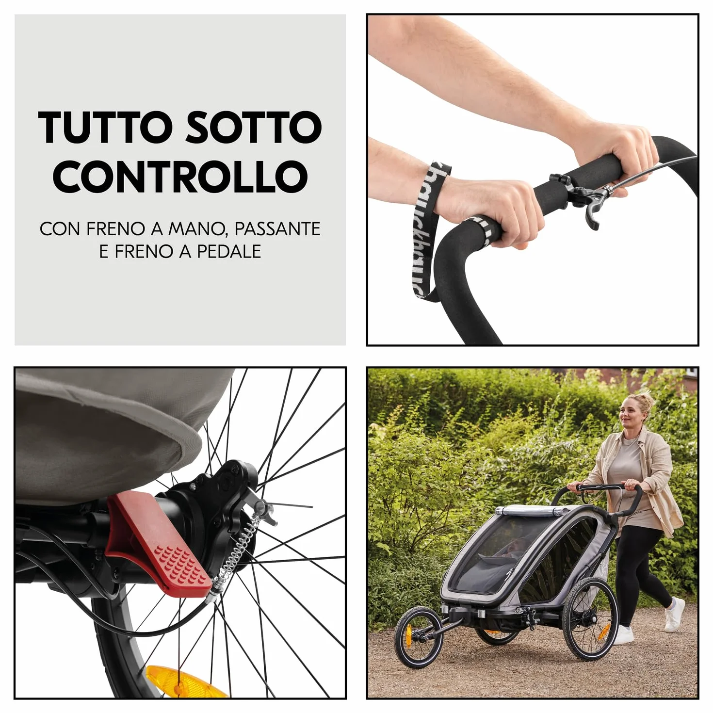 Hauck Bike N Walk Duo 3in1 Rimorchio Bici Bambini 2 Posti 22 kg 120 cm Light Grey